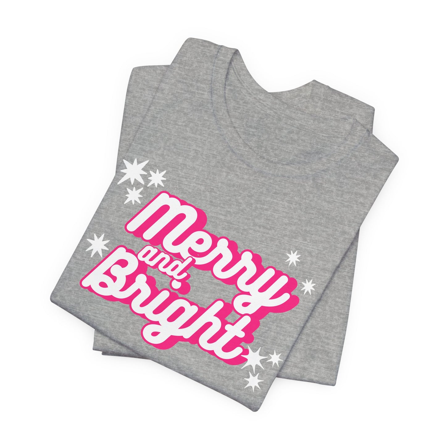 Pink Merry and Bright Groovy Christmas Shirt | Festive Holiday Apparel | Pink Retro Christmas Graphic Tee | Trendy Christmas T-Shirt