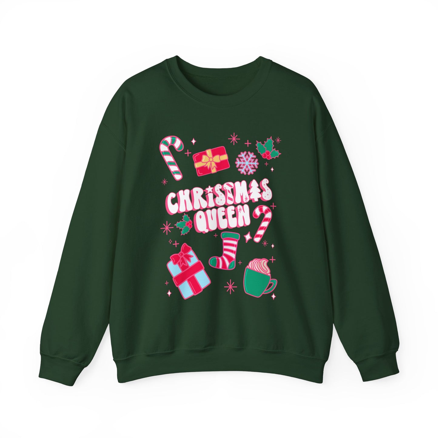 Christmas Queen Festive Sweatshirt | Holiday Season Xmas Sweater | Women's Winter Fashion | Holiday Party Apparel | Pink Christmas Sweater