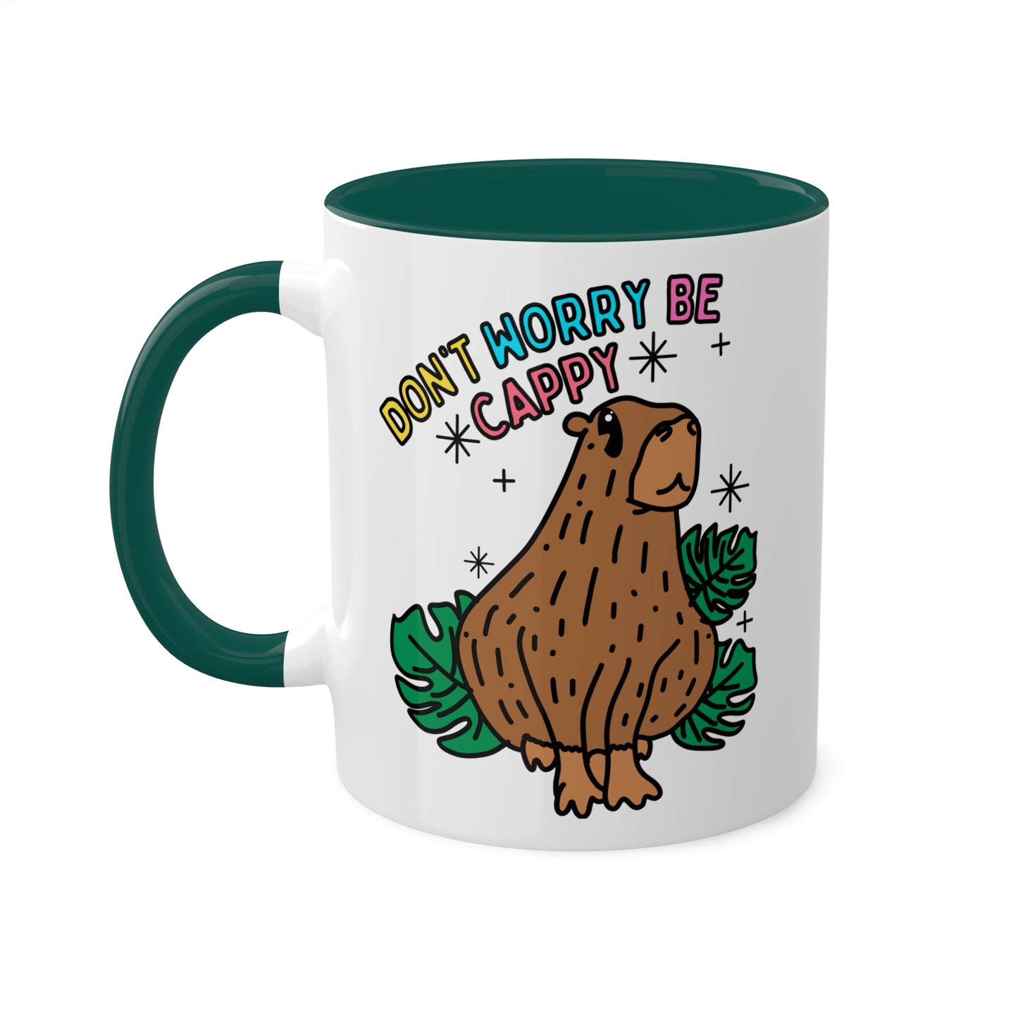 Capybara Inspirational Coffee Mug with color inside and color handles