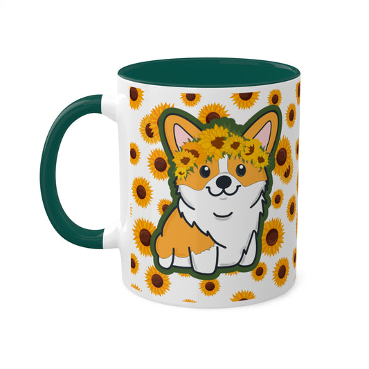 Sunflower Corgi Coffee Mug - Pembroke Welsh Corgi, Corgi Owner Gifts, Flower Crown Dog Gift, Corgi Kitchenware, Cute Dog Mug, Dog Lover Gift