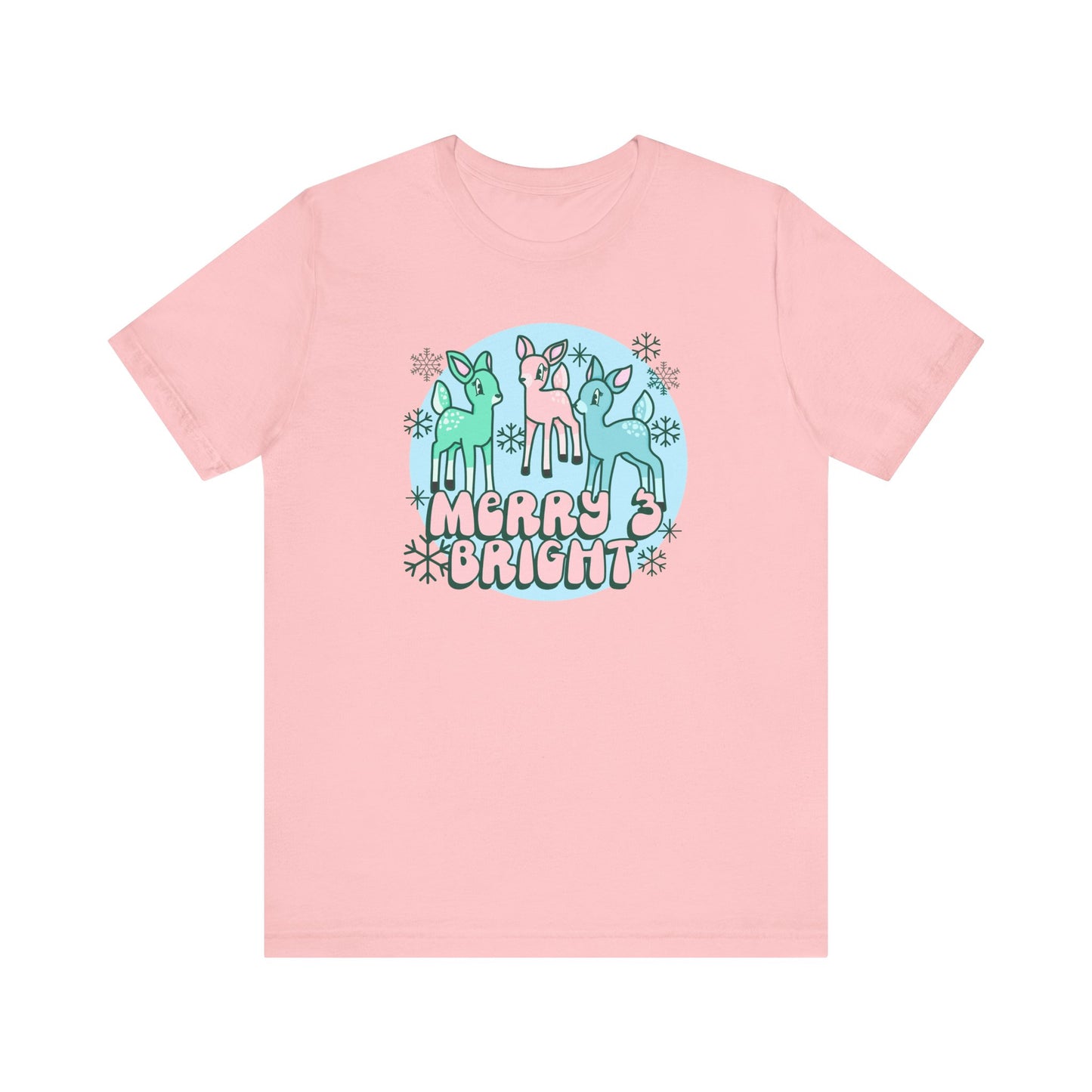 Pink Merry and Bright Reindeer Christmas Tee