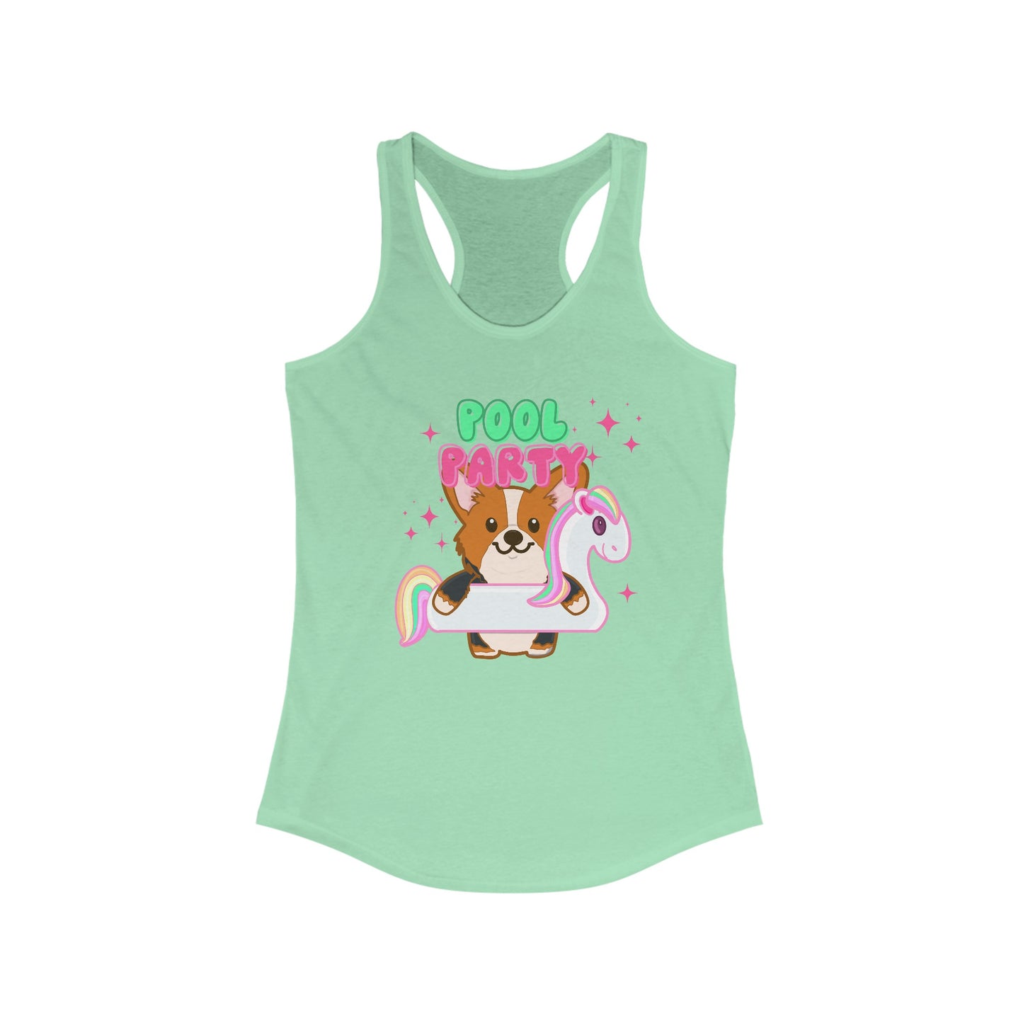 Corgi Unicorn Pool Float Women's Ideal Racerback Tank | Summer Corgi Tank | Pool Party Tank  | Summer Vacation Ladies Tank | Corgi Gifts