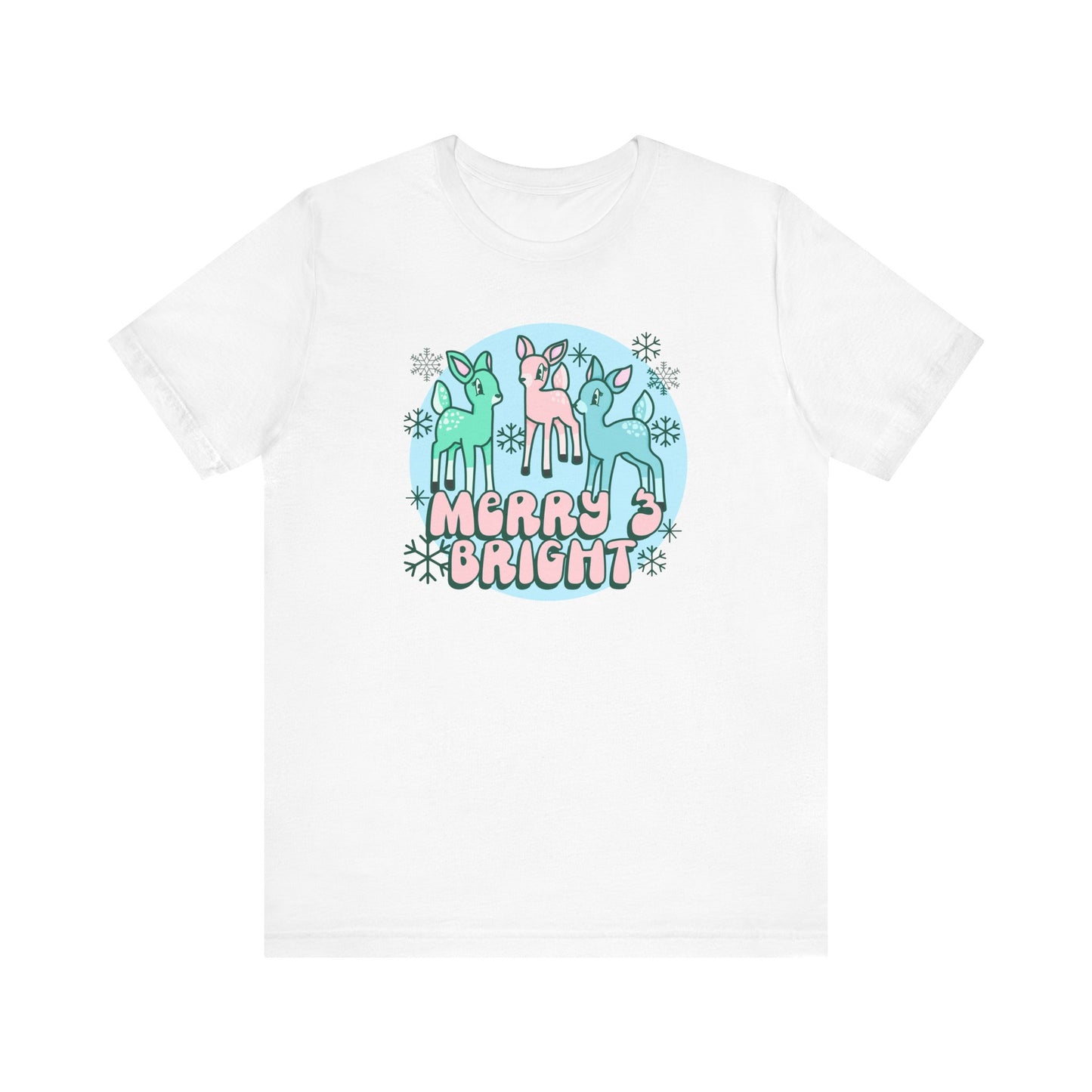 Pink Merry and Bright Reindeer Christmas Tee