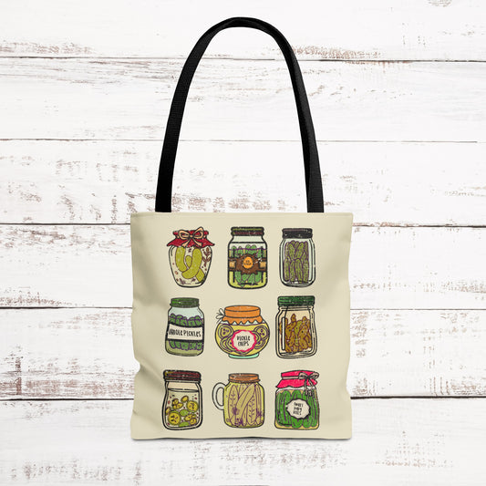 Pickle Jar Print Tote Bag - Eco-friendly Grocery Shopping Bag, Reusable Pickle Lover Tote, Unique Foodie Print, Farmers Market Carryall