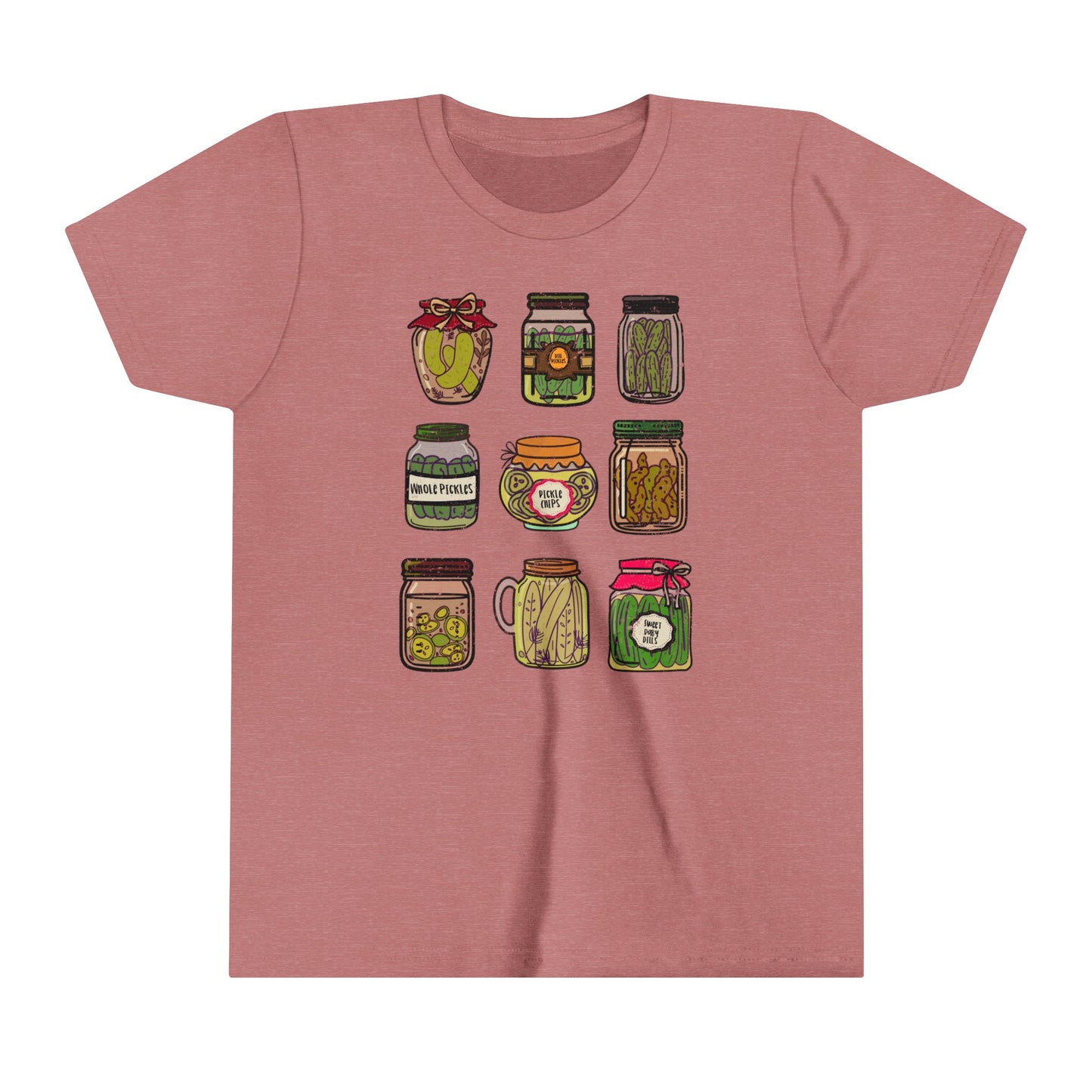 Pickle Lover's Graphic Kids Size Tee | Assorted Pickle Jar Design Youth Tee | Foodie Shirt for Pickle Enthusiasts | Pickle Gifts