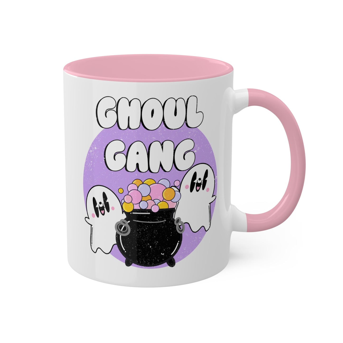 Ghoul Gang Retro Ghost Spooky Season Mug | Fall Coffee Mug with color inside and color handles