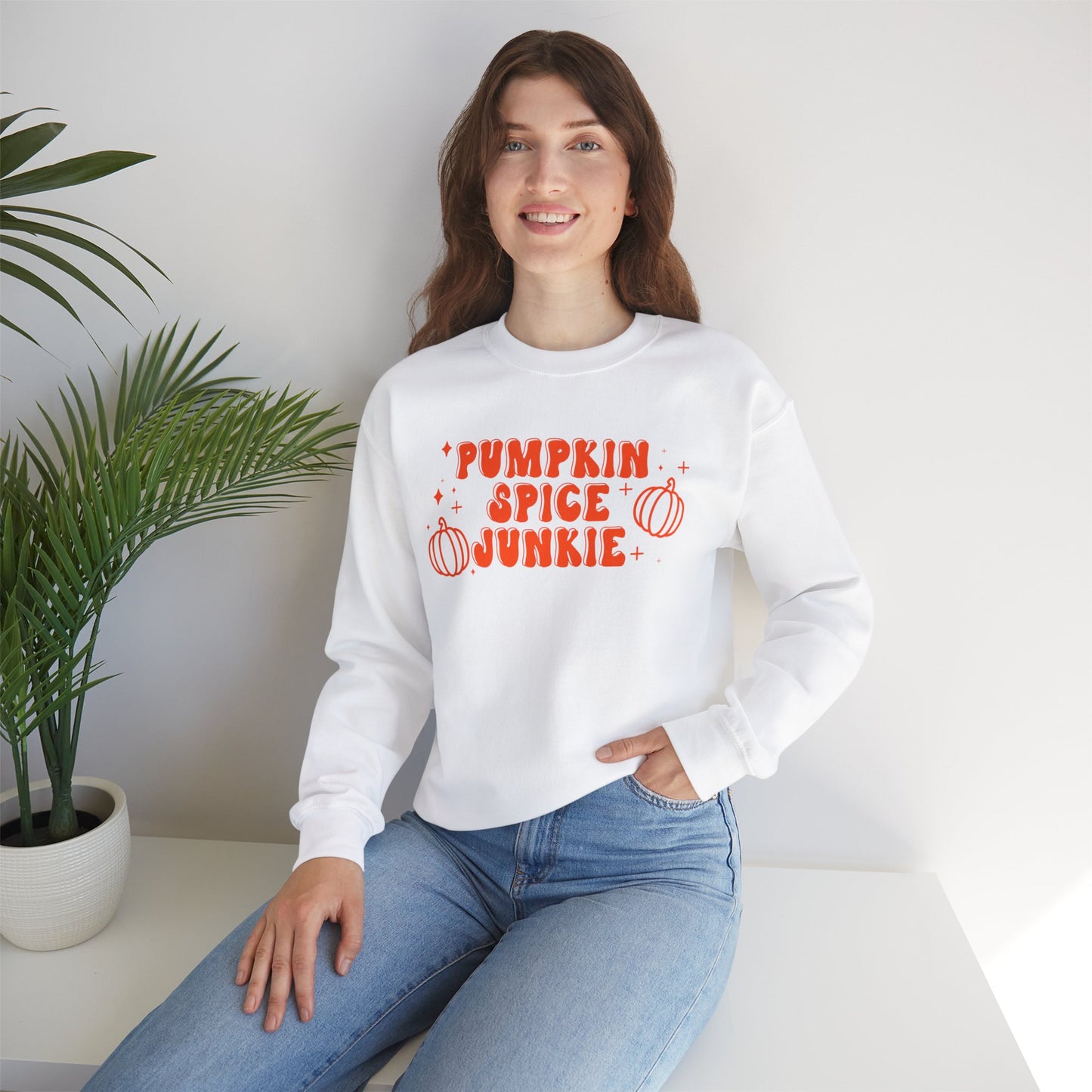 Pumpkin Spice Junkie Spooky Season Pullover Sweatshirt | Pumpkin Spice Latte Crewneck Adult Unisex Fit Sweatshirt