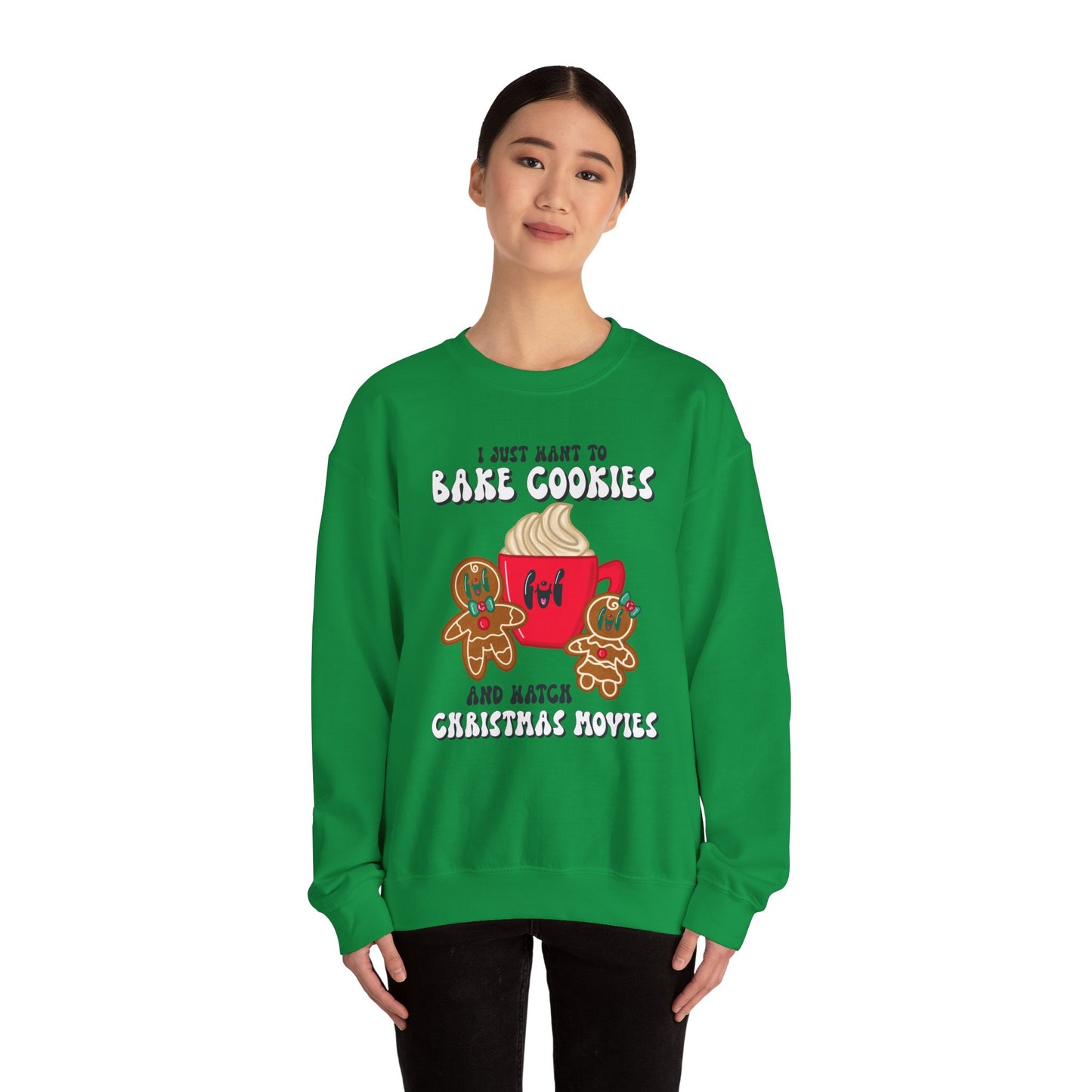 Cozy Christmas Movie Sweatshirt | Bake Cookies & Watch Movies Unisex Crewneck Sweatshirt | Gingerbead Pullover | Christmas Party Sweater