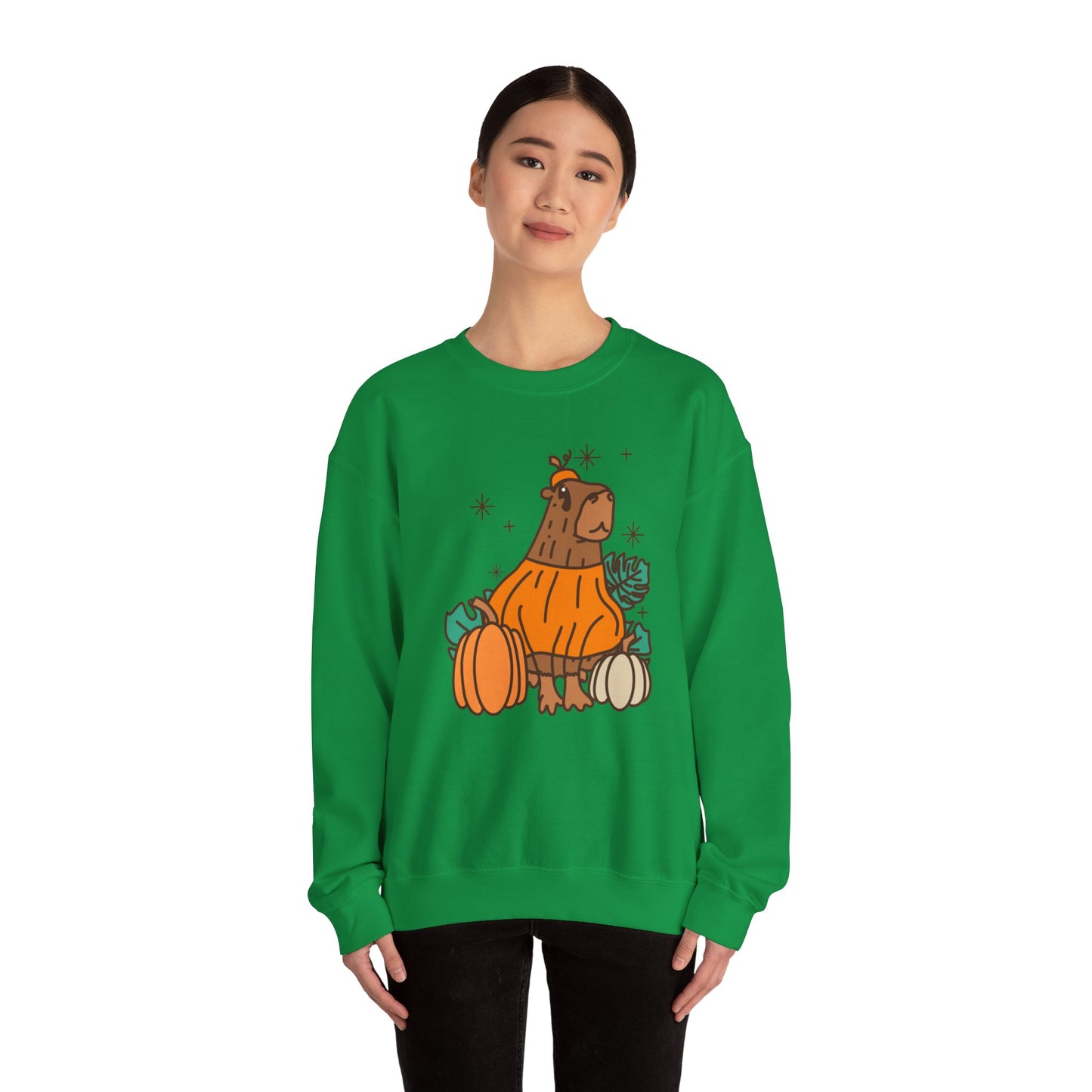 Capybara Pumpkin Spooky Season Pullover Sweatshirt | Pumpkin Crewneck Adult Unisex Fit Sweatshirt