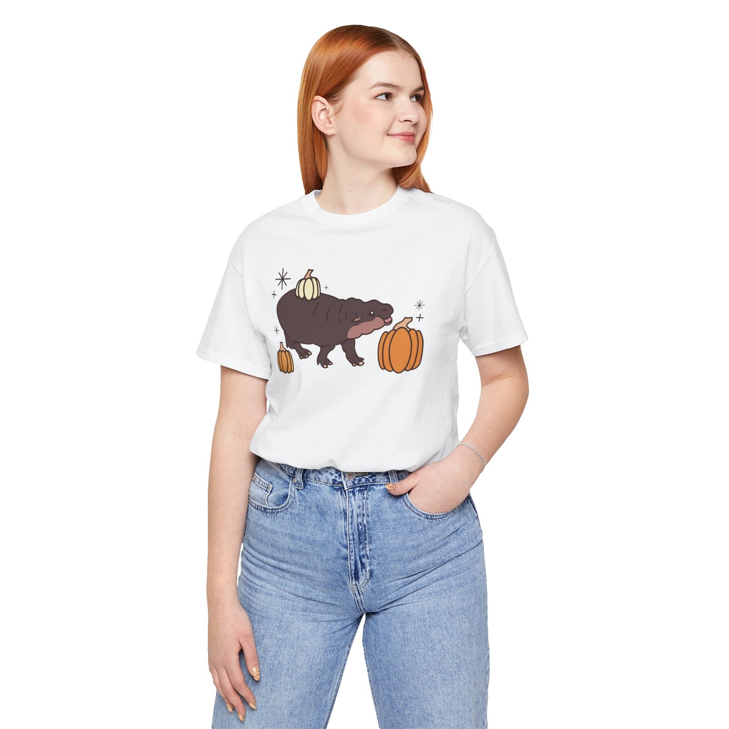 Pygmy Hippo Pumpkin Halloween Unisex Fit Graphic Tee | Ladies Fall T-Shirt