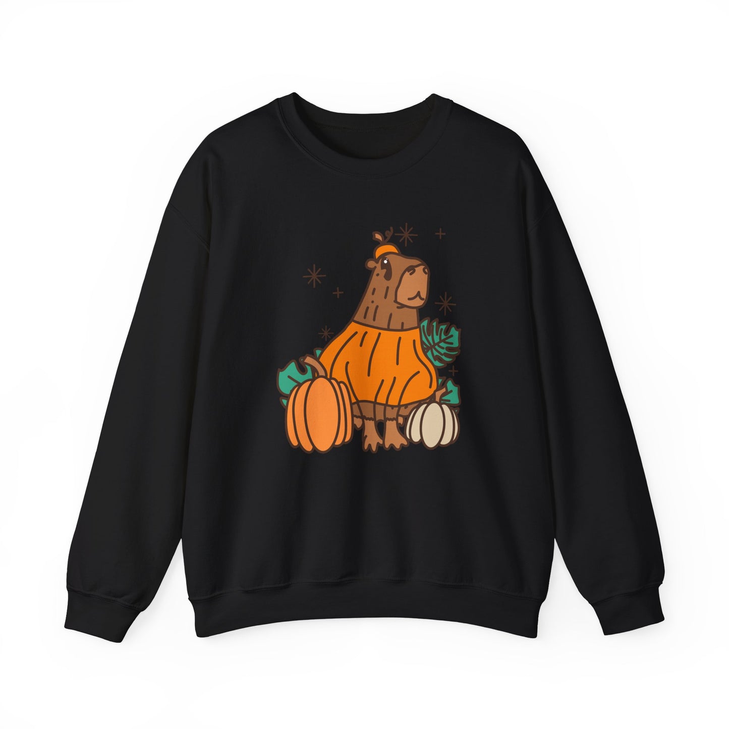 Capybara Pumpkin Spooky Season Pullover Sweatshirt | Pumpkin Crewneck Adult Unisex Fit Sweatshirt