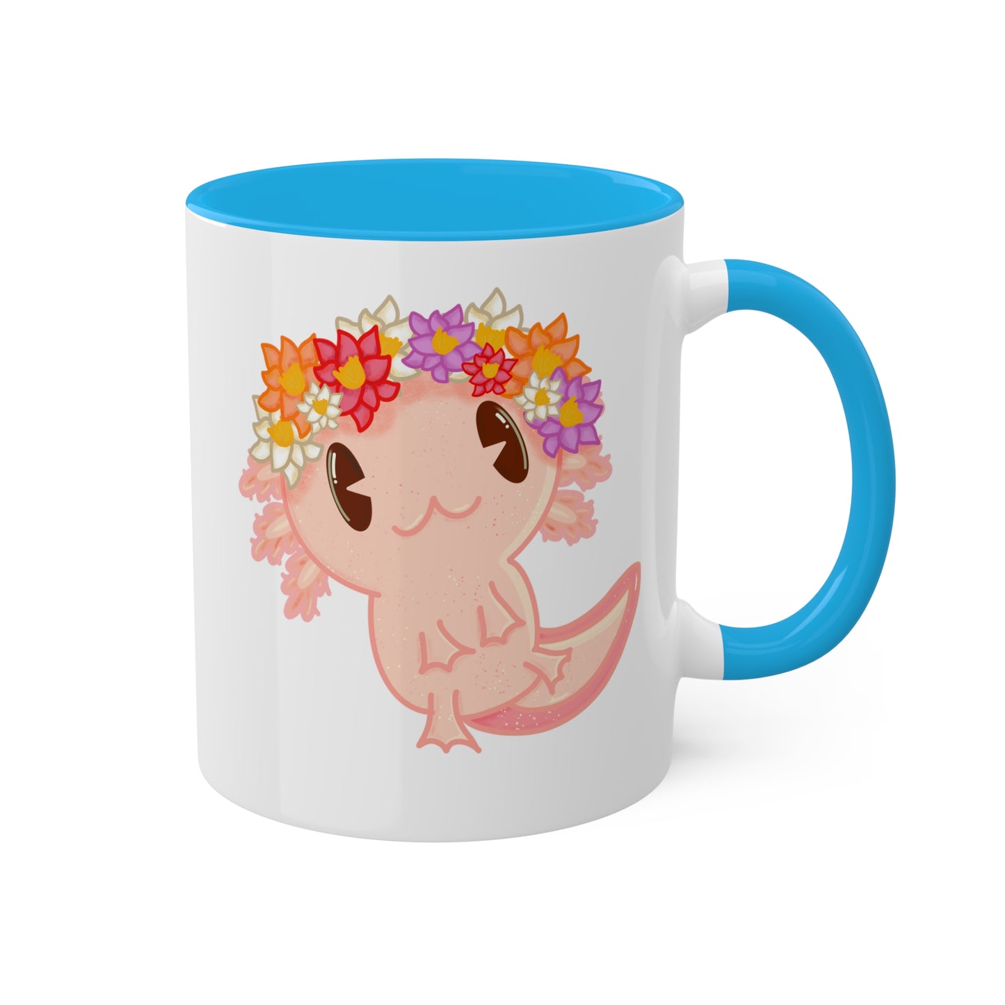 Pink Axolotl Ceramic Mug | Flower Crown Animals Mug | Animal Lover Gift | Cute Axolotl Drinkware | Axolotl Kitchenware | Amphibian Mug