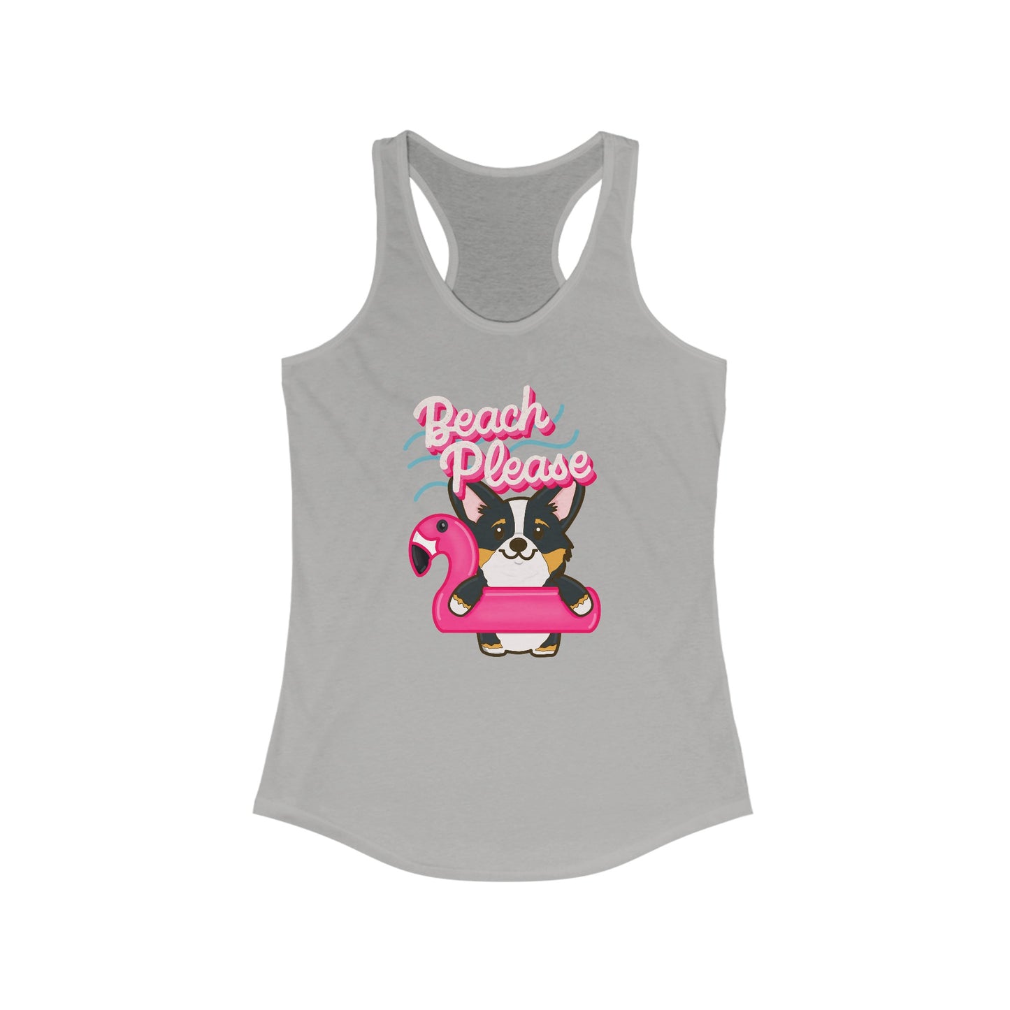 Corgi Beach Please Women's Ideal Racerback Tank | Summer Corgi Tank | Pool Party Tank  | Vacation Ladies Tank | Corgi Gifts | Flamingo Float