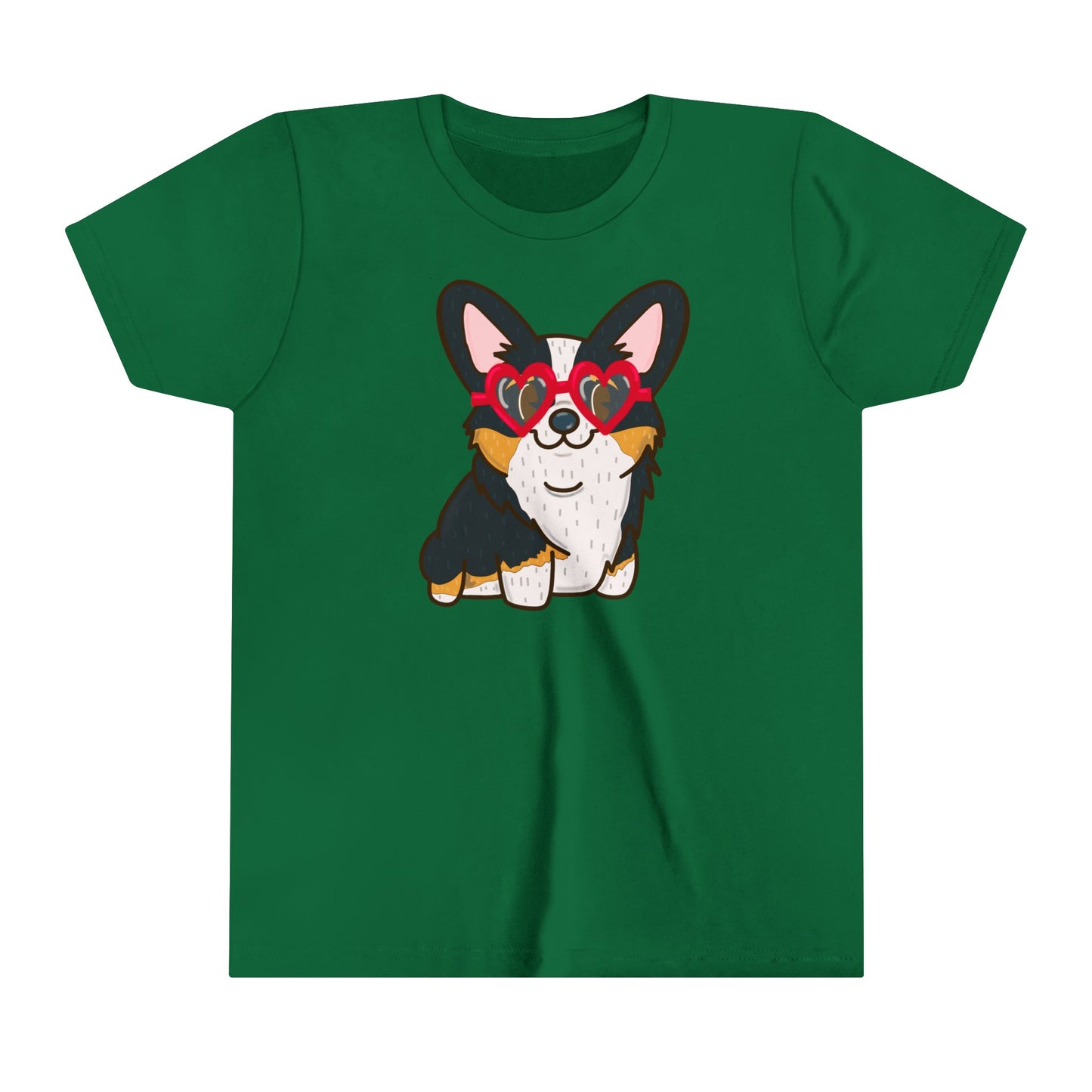 Black Corgi Heart Sunglasses Youth Graphic Tee | Cute Dog Lover Shirt | Kids' Casual Wear | Pet-Themed Children's Tee