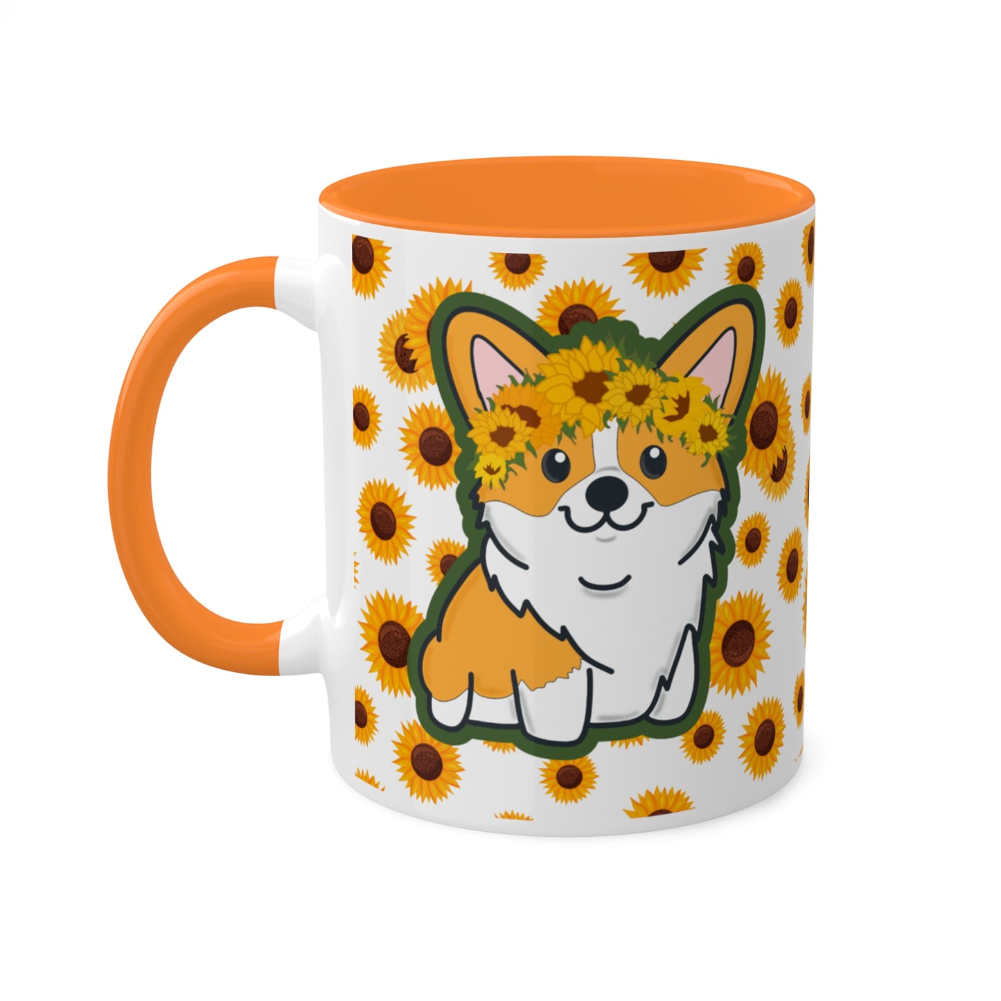 Sunflower Corgi Coffee Mug - Pembroke Welsh Corgi, Corgi Owner Gifts, Flower Crown Dog Gift, Corgi Kitchenware, Cute Dog Mug, Dog Lover Gift