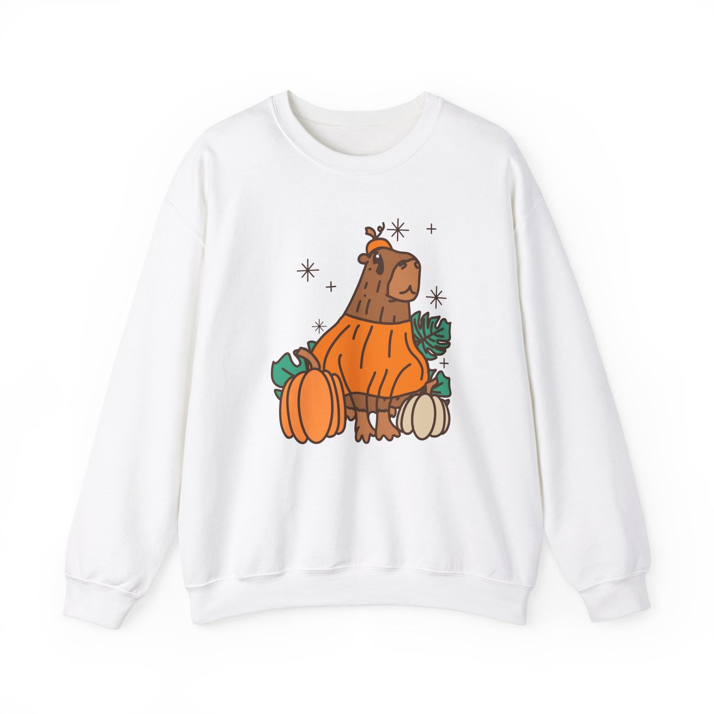 Capybara Pumpkin Spooky Season Pullover Sweatshirt | Pumpkin Crewneck Adult Unisex Fit Sweatshirt