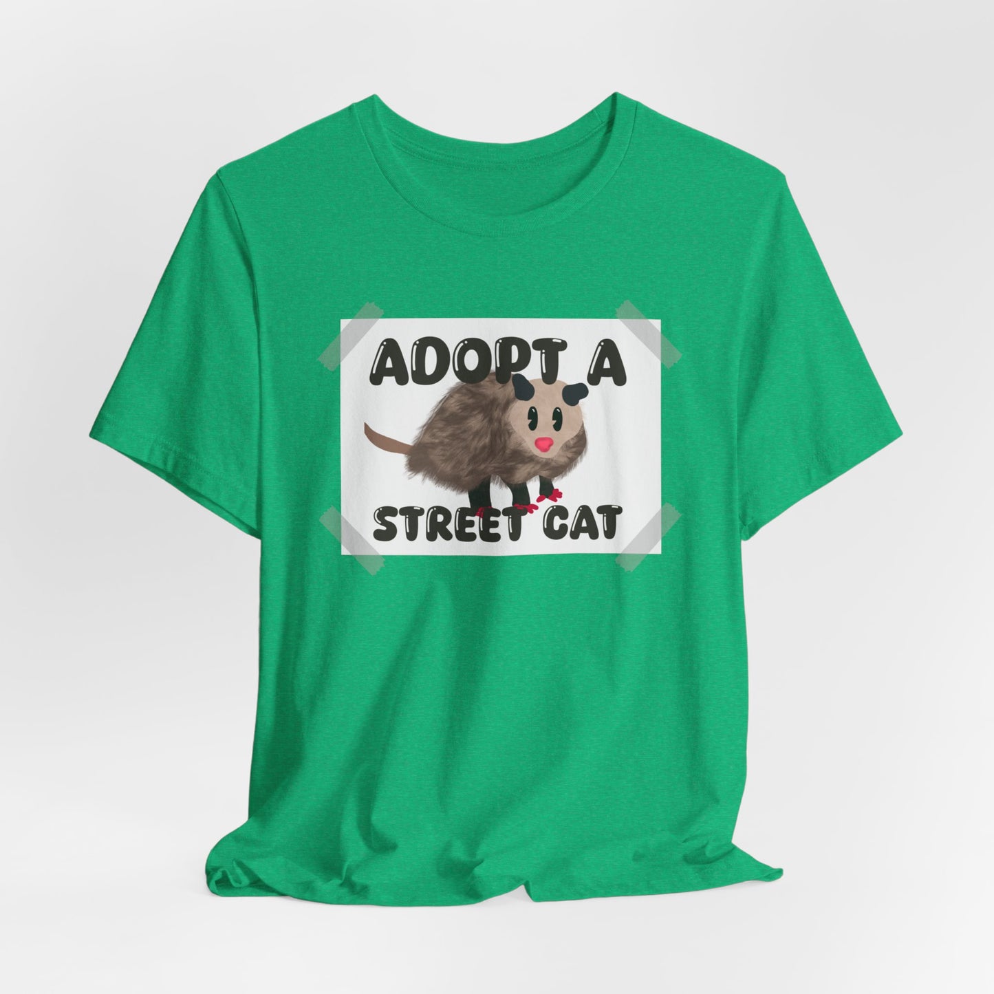 Adopt a Street Cat Graphic Tee with Possum - Animal Rescue T-Shirt, Cat Lover Gift, Cute Pet Adoption Shirt, Wildlife Advocate Apparel