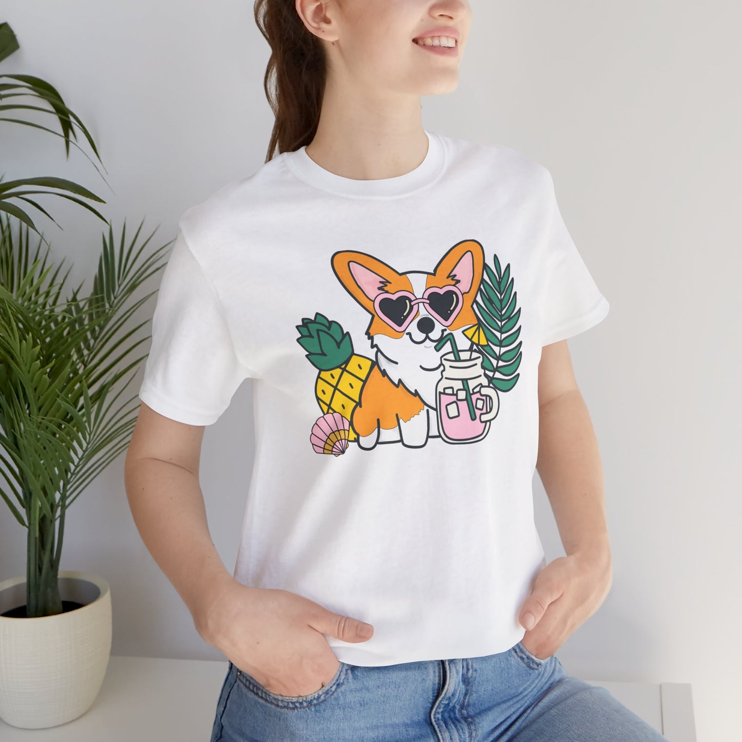 Summer Corgi Unisex Graphic Tee | Ladies Summer Break Tee | Beach Dog T-Shirt | Corgi Lover Gift | Pool Party Shirt | Womens Corgi Shirt