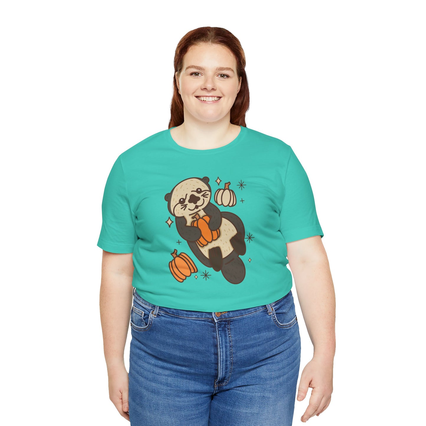 Sea Otter Pumpkin Halloween Unisex Fit Graphic Tee | Ladies Fall T-Shirt