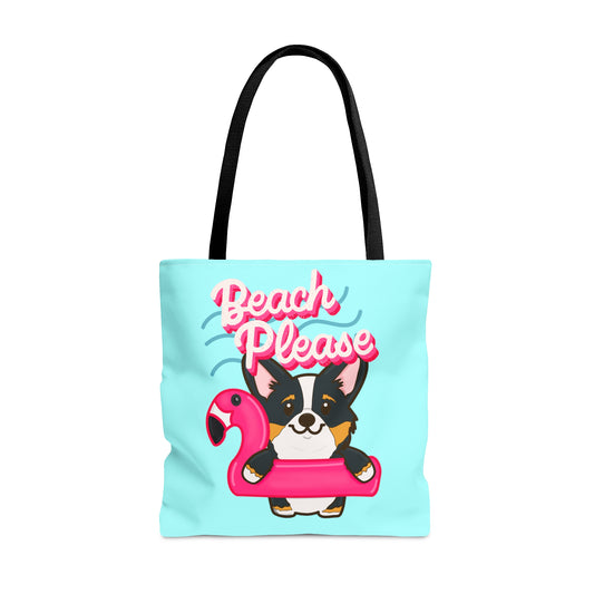 Corgi Beach Please Tote Bag | Black Tri Color Pembroke Welsh Corgi Tote Bag | Corgi Dog Tote Bag | Beach Dog Bag | Pool Dog Bag