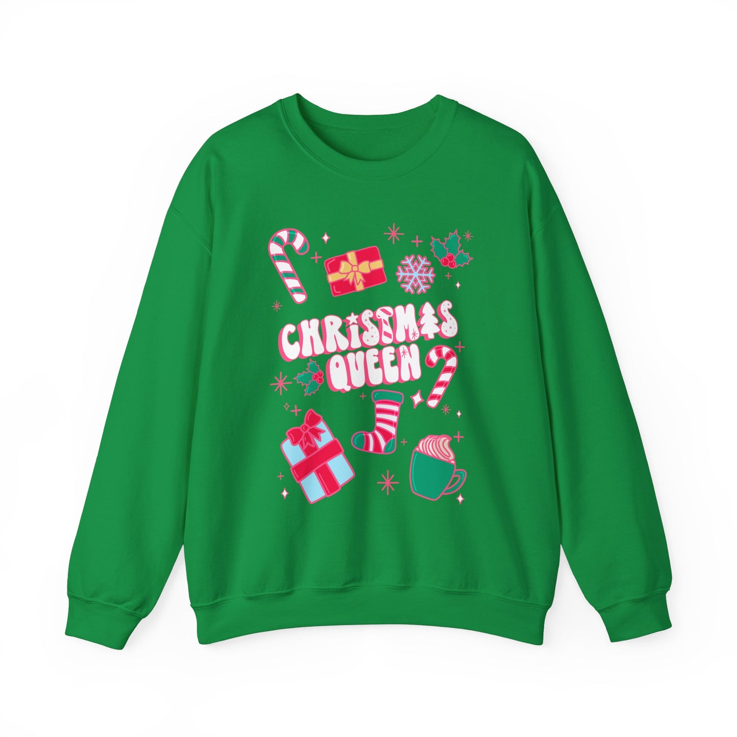 Christmas Queen Festive Sweatshirt | Holiday Season Xmas Sweater | Women's Winter Fashion | Holiday Party Apparel | Pink Christmas Sweater