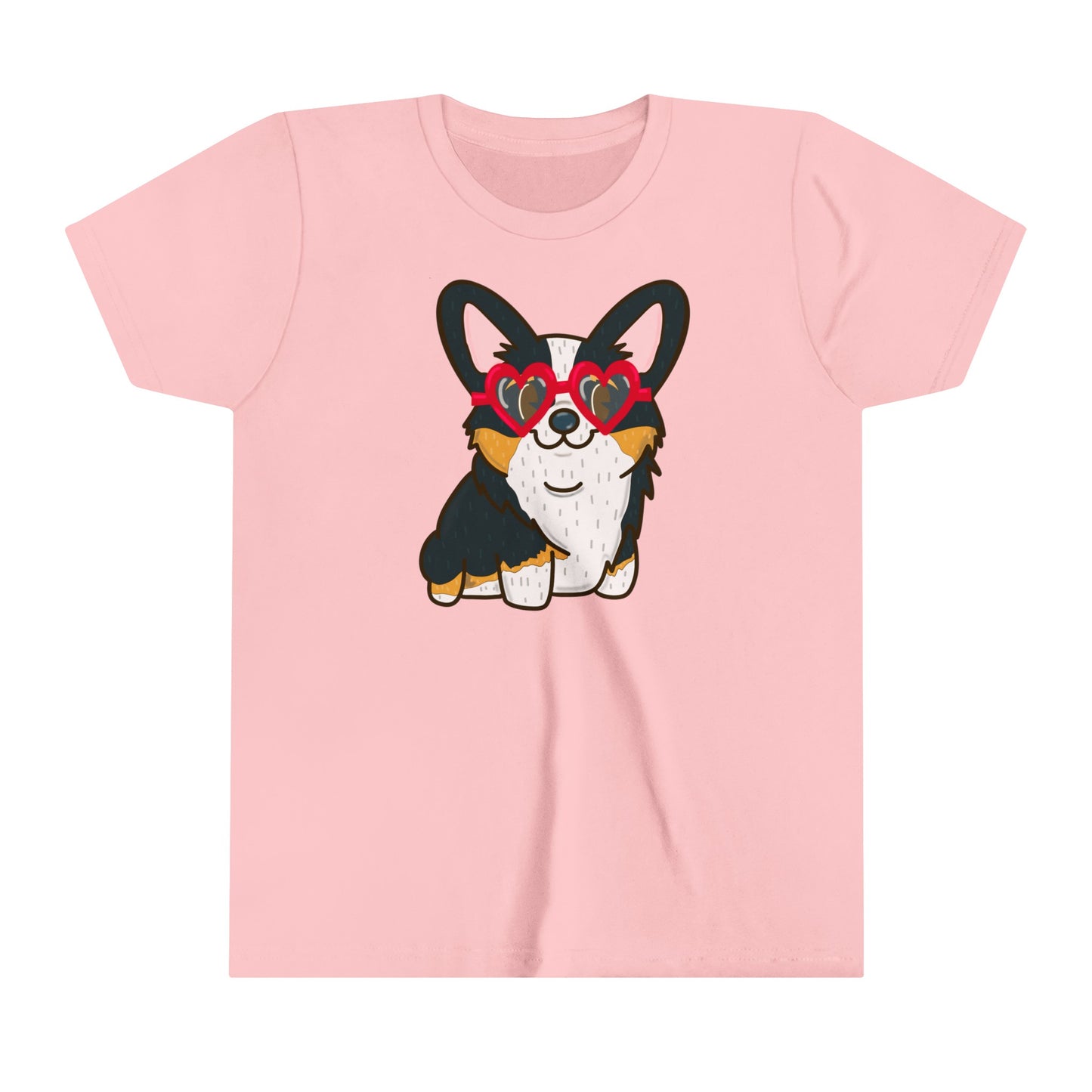 Black Corgi Heart Sunglasses Youth Graphic Tee | Cute Dog Lover Shirt | Kids' Casual Wear | Pet-Themed Children's Tee