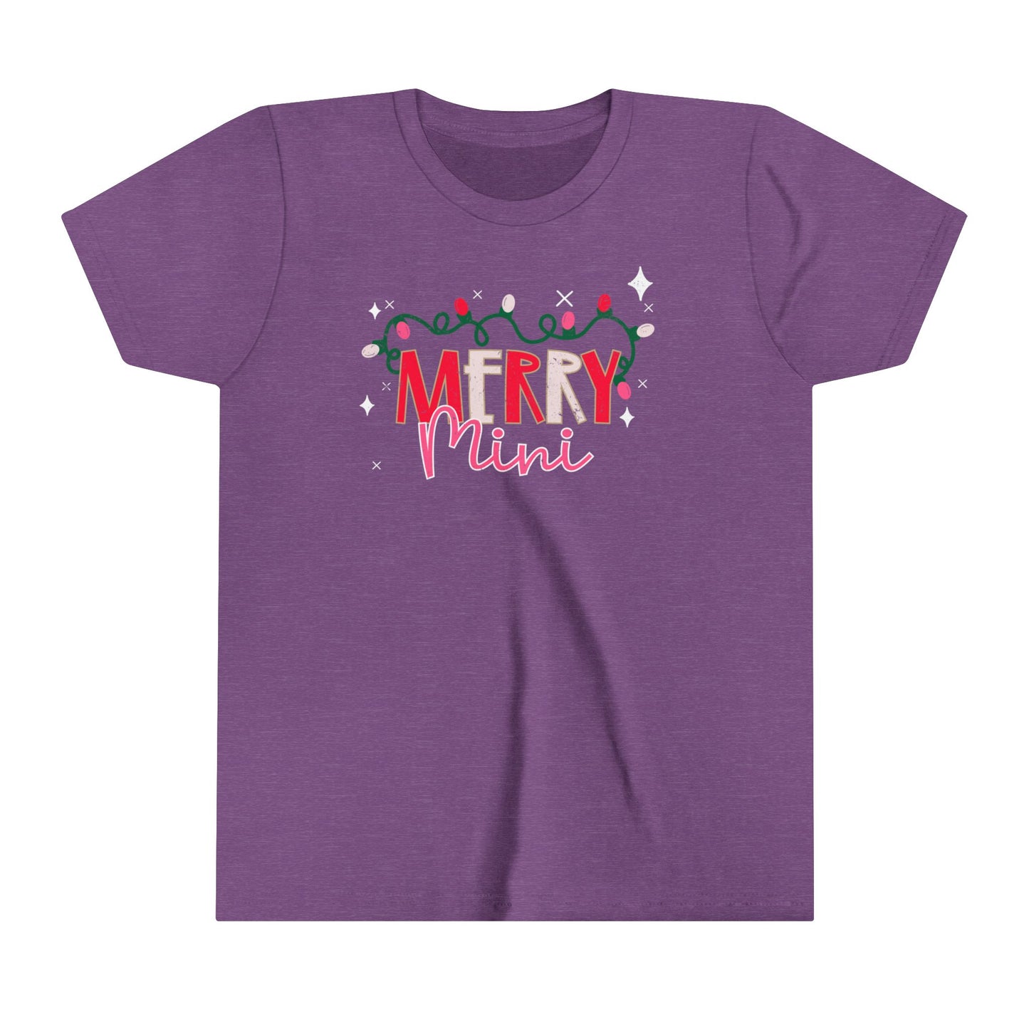 Merry Mini Youth Short Sleeve Tee | Matching Mommy and Me Daughter Christmas Shirt | Xmas Matching T-Shirt | Kids Christmas Tee