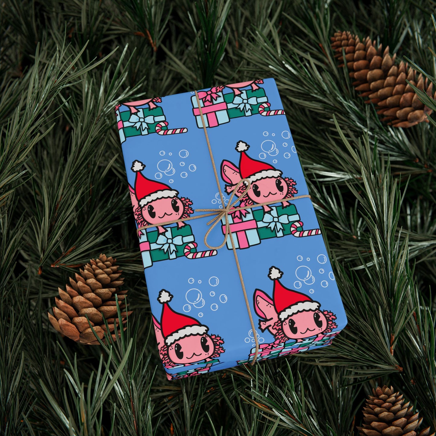 Christmas Axolotl Wrapping Paper - Cute Holiday Gift Wrap, Festive Amphibian-Themed Wrapping Paper, Unique Axolotl Lover Gift Wrap, Holiday Packaging