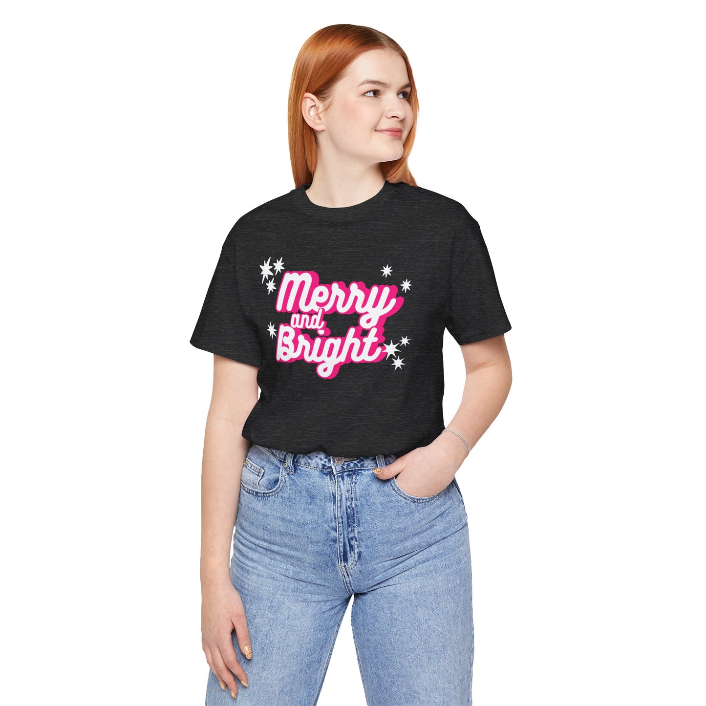 Pink Merry and Bright Groovy Christmas Shirt | Festive Holiday Apparel | Pink Retro Christmas Graphic Tee | Trendy Christmas T-Shirt