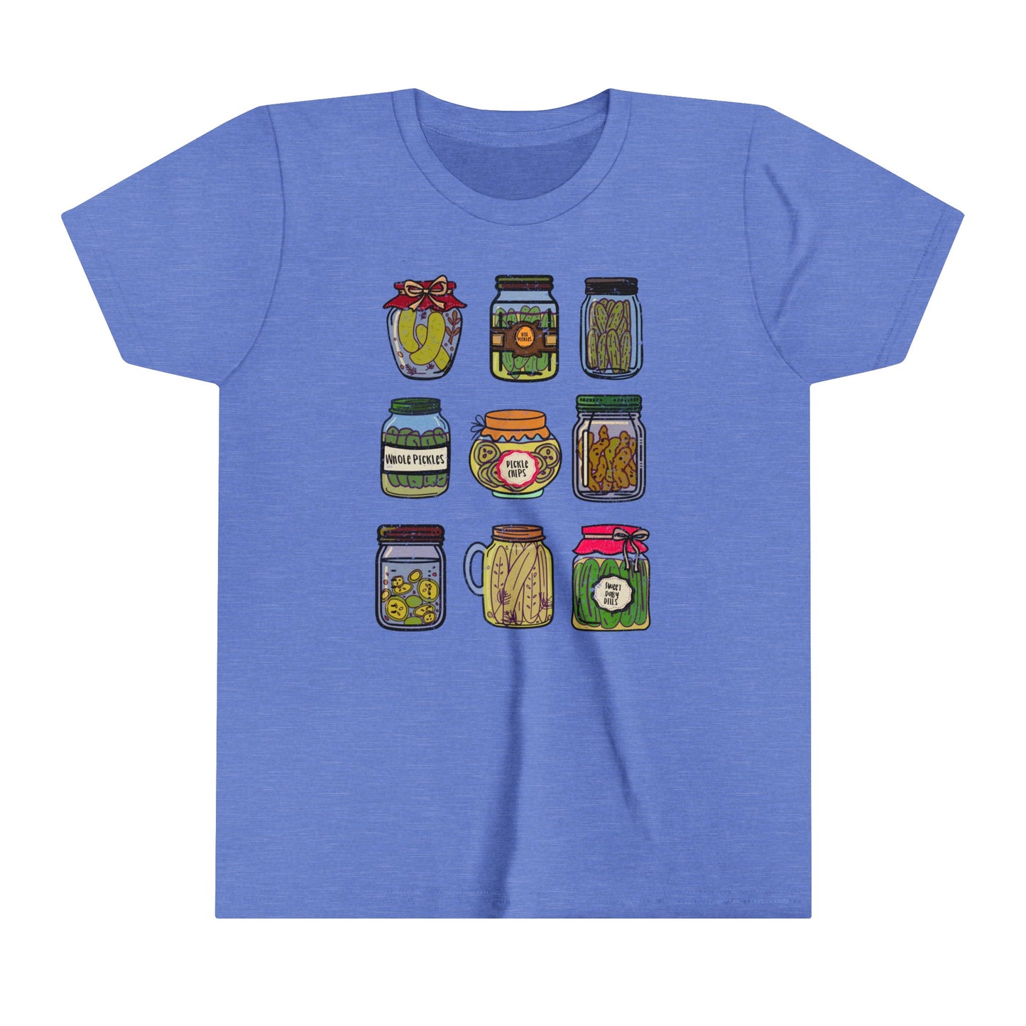 Pickle Lover's Graphic Kids Size Tee | Assorted Pickle Jar Design Youth Tee | Foodie Shirt for Pickle Enthusiasts | Pickle Gifts