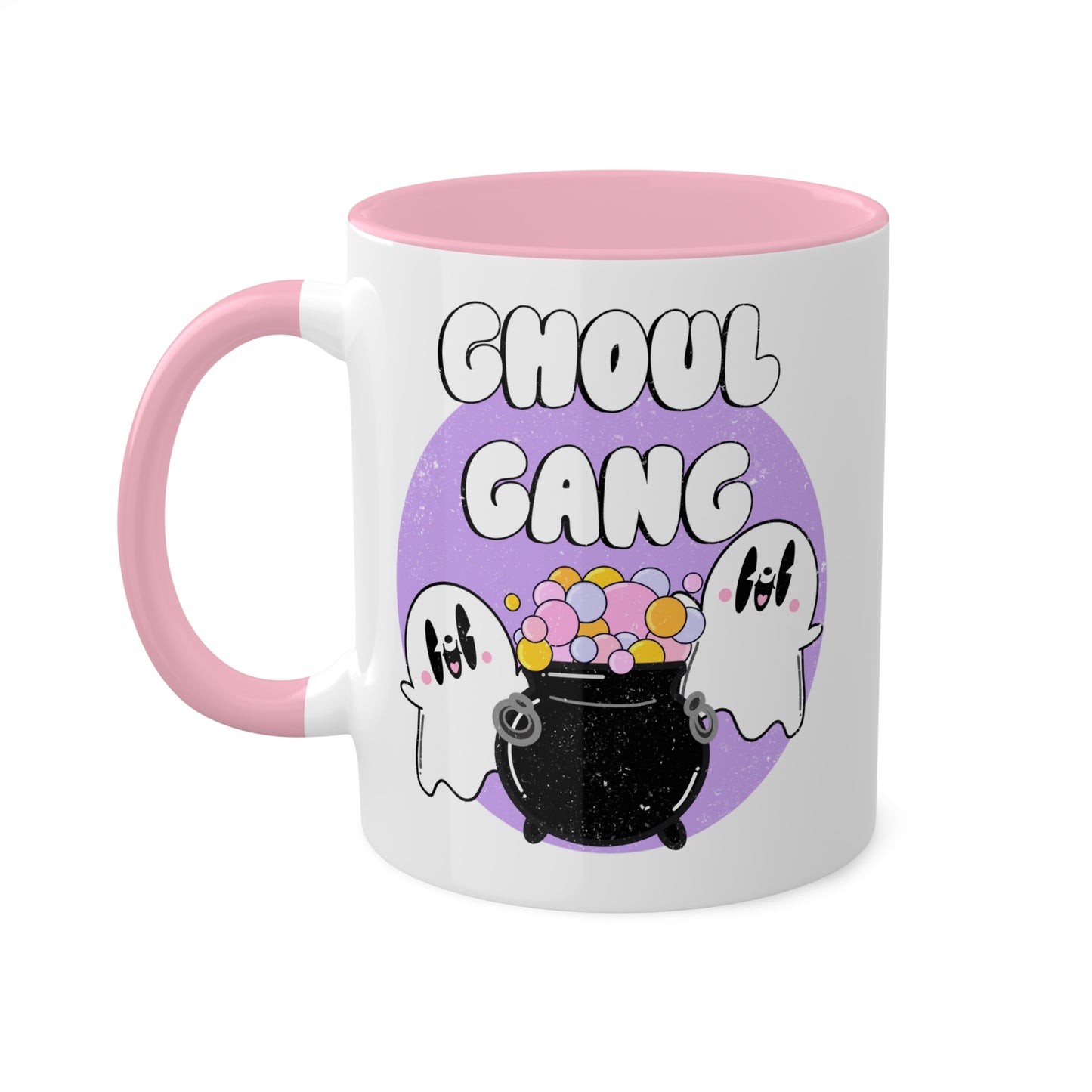 Ghoul Gang Retro Ghost Spooky Season Mug | Fall Coffee Mug with color inside and color handles