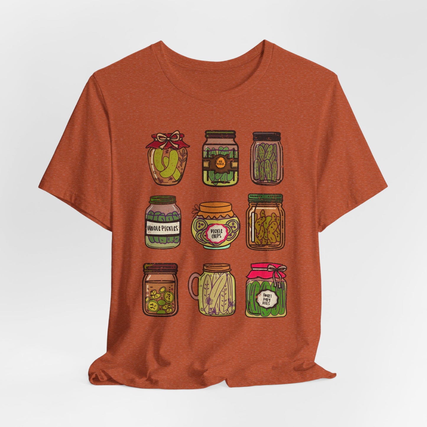 Pickle Jar Graphic Tee | Assorted Pickle Jar Design Tee |  Foodie Shirt for Pickle Enthusiasts | Pickle Gifts | Pickle Lover Graphic Shirt