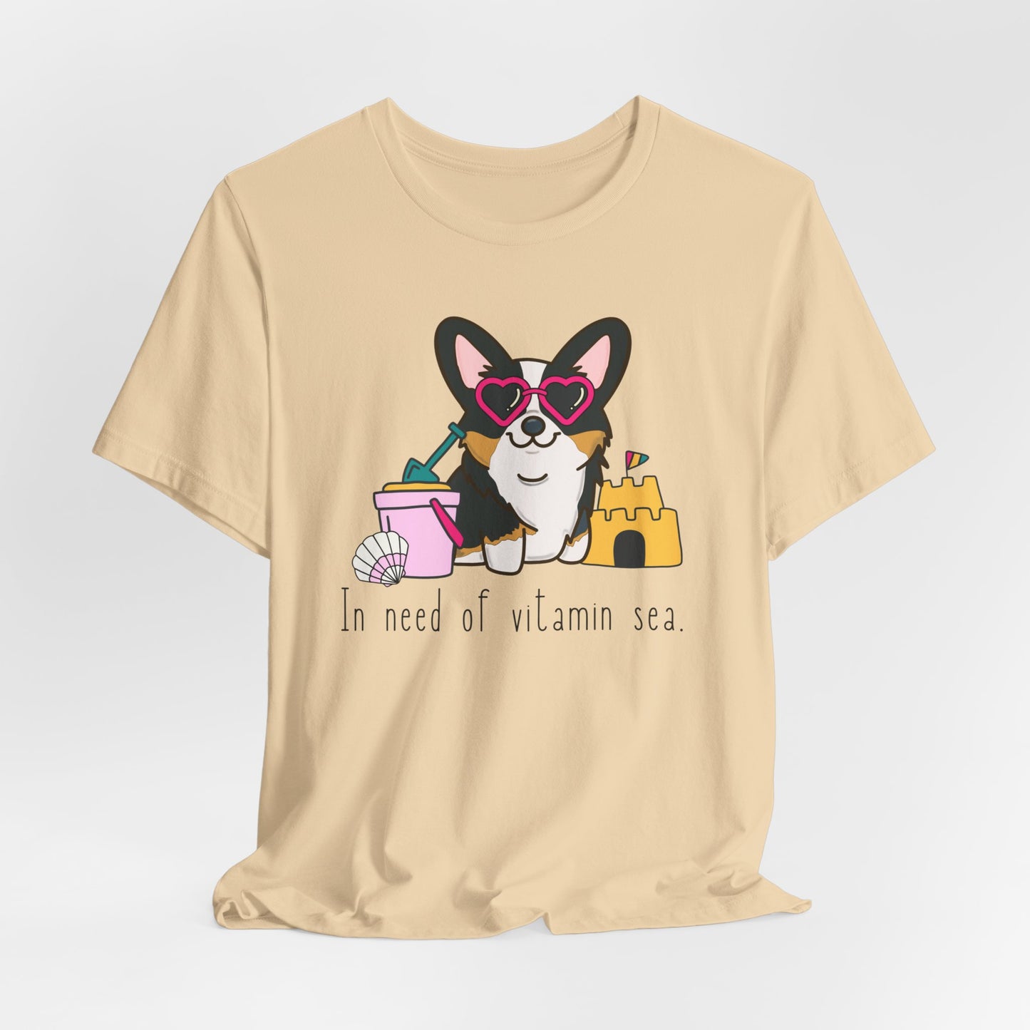 Black Corgi Beach Theme Shirt - 'In Need of Vitamin Sea' Graphic Tee, Cute Corgi Lover Apparel, Dog Owner Gift, Summer Vacation T-Shirt