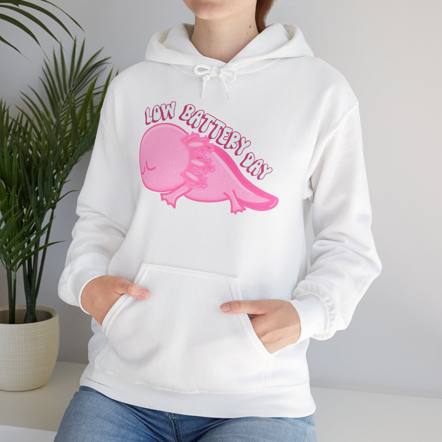 Low Battery Day Sleepy Axolotl Hoodie Sweatshirt - Cozy Hooded Pullover- Axolotl Lovers Gift - Lazy Day Attire"