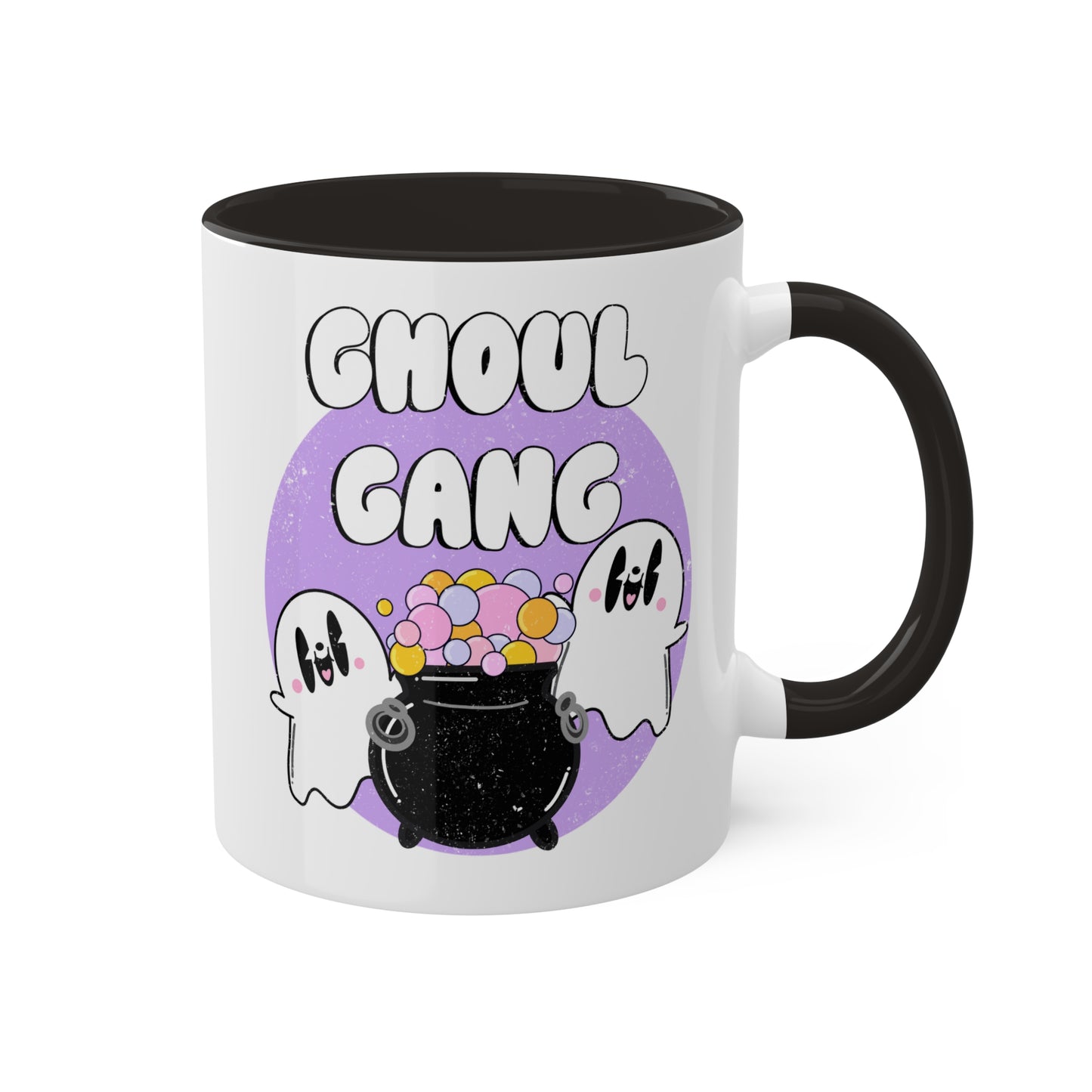 Ghoul Gang Retro Ghost Spooky Season Mug | Fall Coffee Mug with color inside and color handles