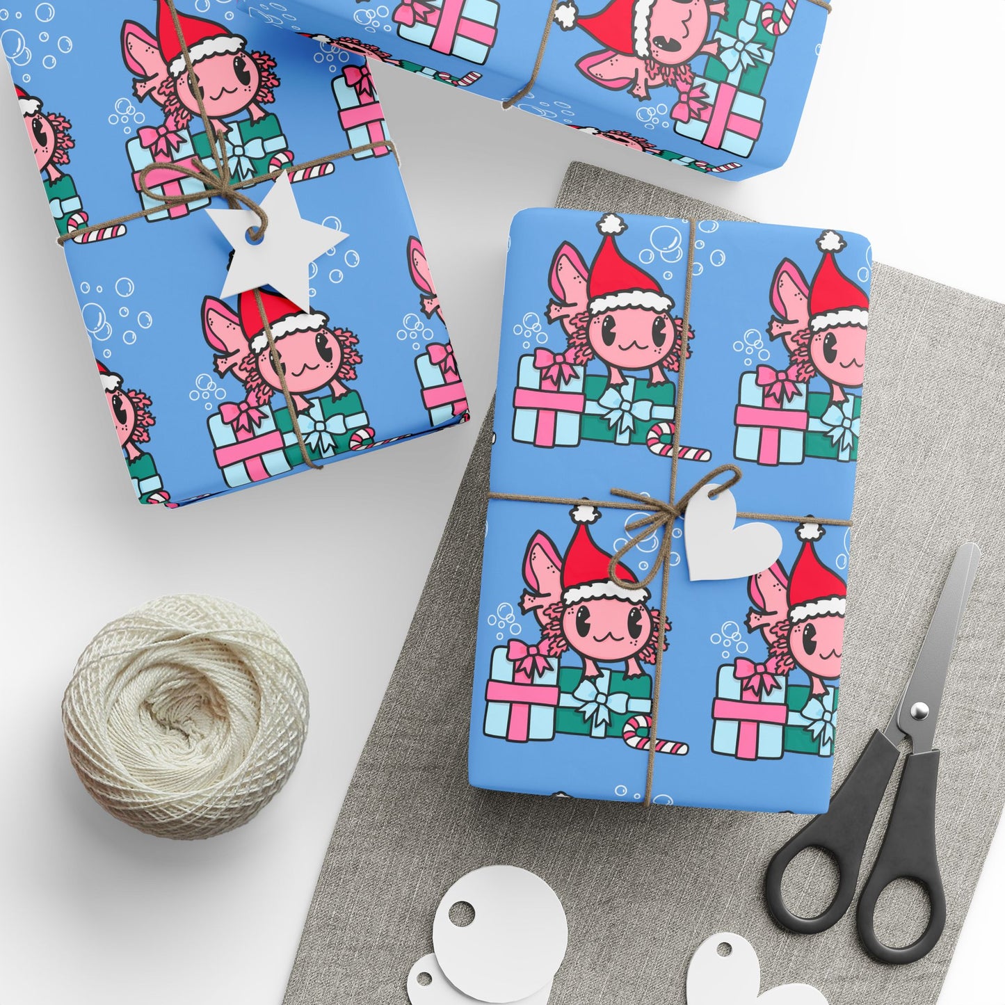 Christmas Axolotl Wrapping Paper - Cute Holiday Gift Wrap, Festive Amphibian-Themed Wrapping Paper, Unique Axolotl Lover Gift Wrap, Holiday Packaging