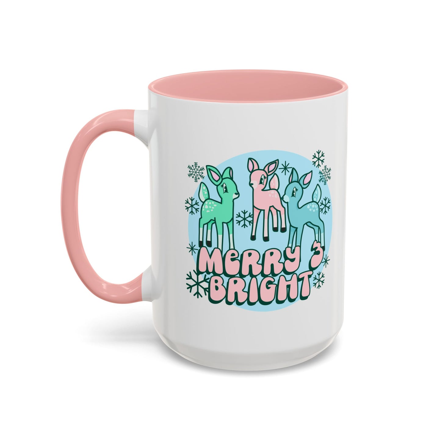 Merry and Bright Reindeer Pink Holiday Coffee Mug 11oz/15oz