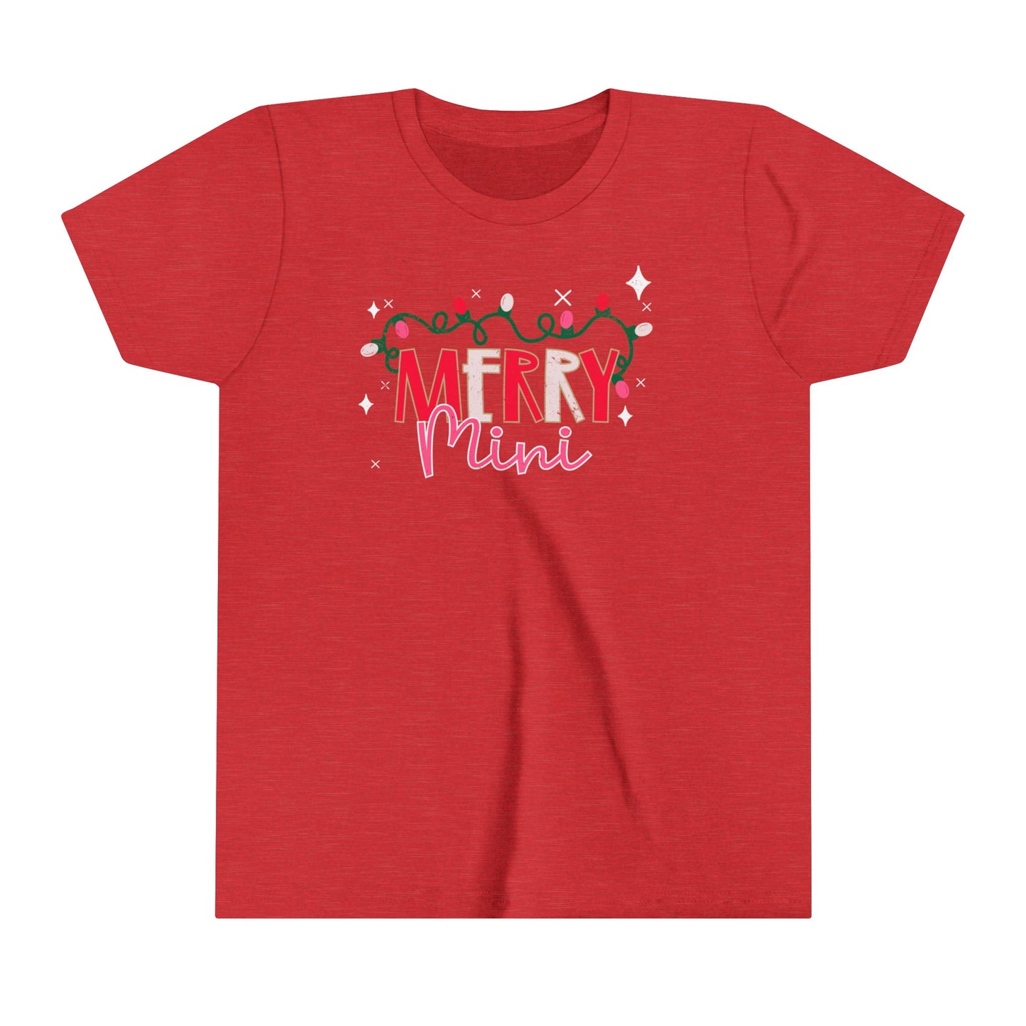 Merry Mini Youth Short Sleeve Tee | Matching Mommy and Me Daughter Christmas Shirt | Xmas Matching T-Shirt | Kids Christmas Tee