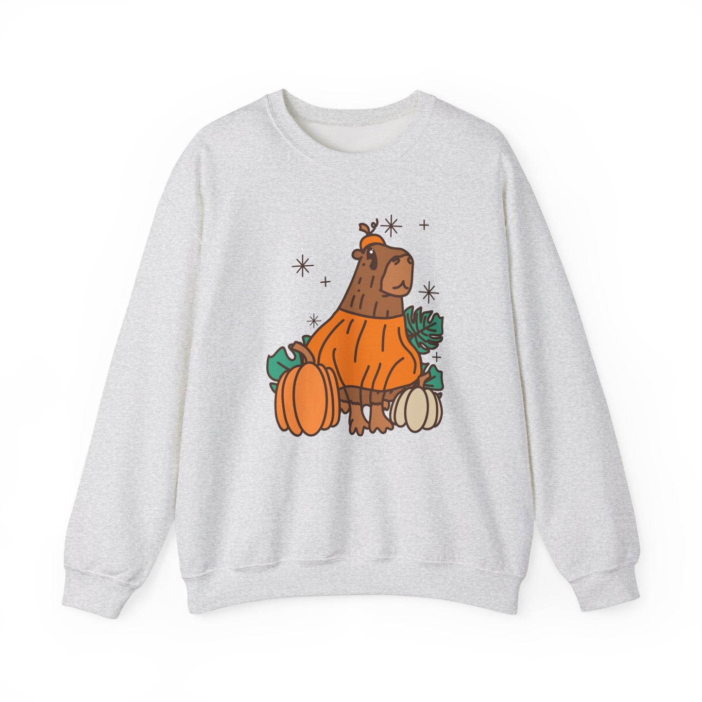 Capybara Pumpkin Spooky Season Pullover Sweatshirt | Pumpkin Crewneck Adult Unisex Fit Sweatshirt