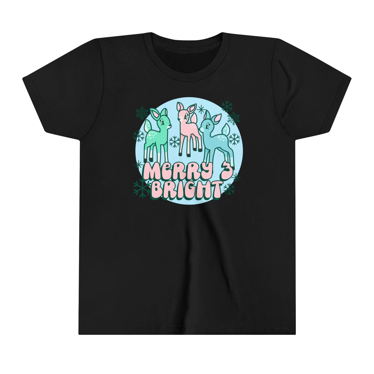 KIDS Merry and Bright Reindeer Pink Christmas Youth Size Shirt | Festive Holiday Apparel for Mom and Daughter | Christmas Girls Tee