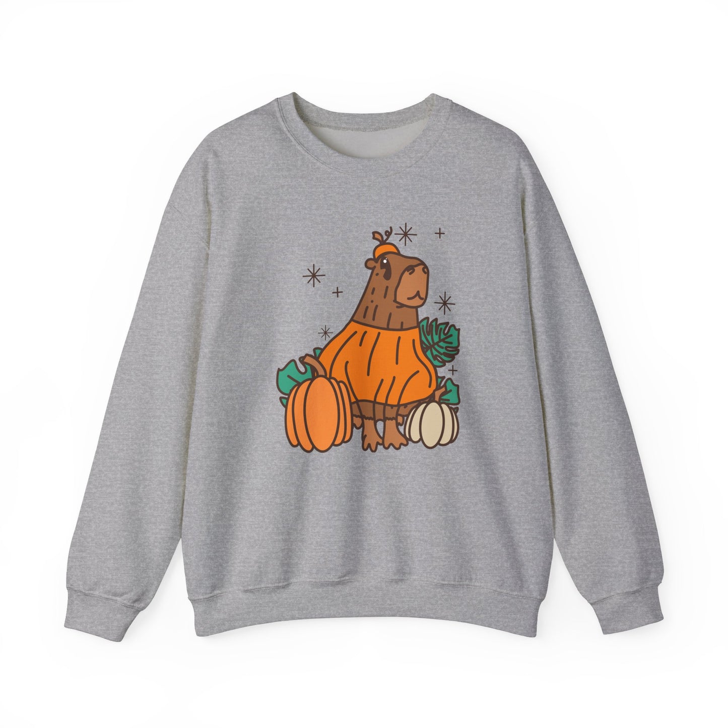 Capybara Pumpkin Spooky Season Pullover Sweatshirt | Pumpkin Crewneck Adult Unisex Fit Sweatshirt