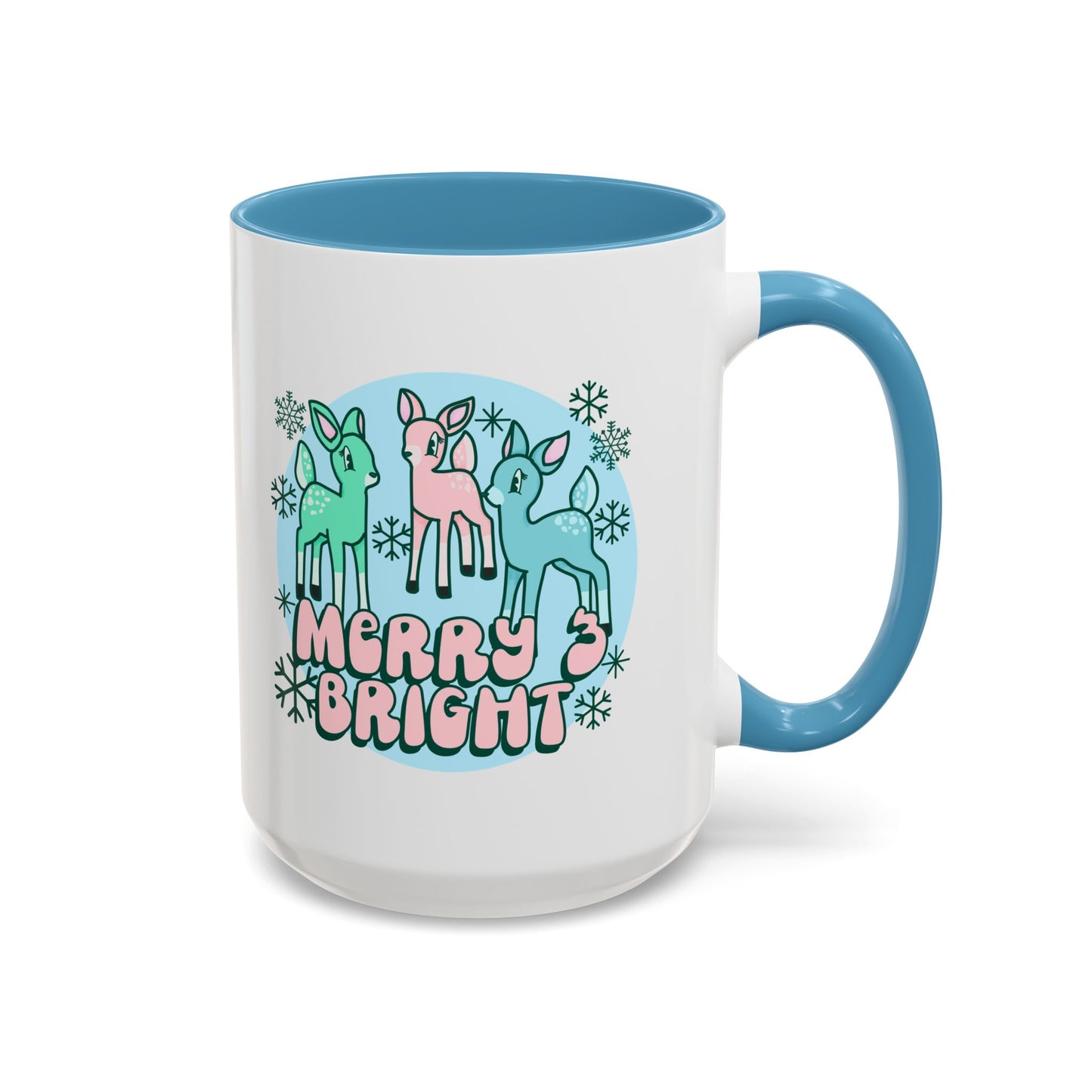 Merry and Bright Reindeer Pink Holiday Coffee Mug 11oz/15oz