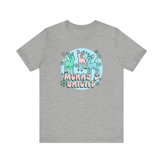 Pink Merry and Bright Reindeer Christmas Tee