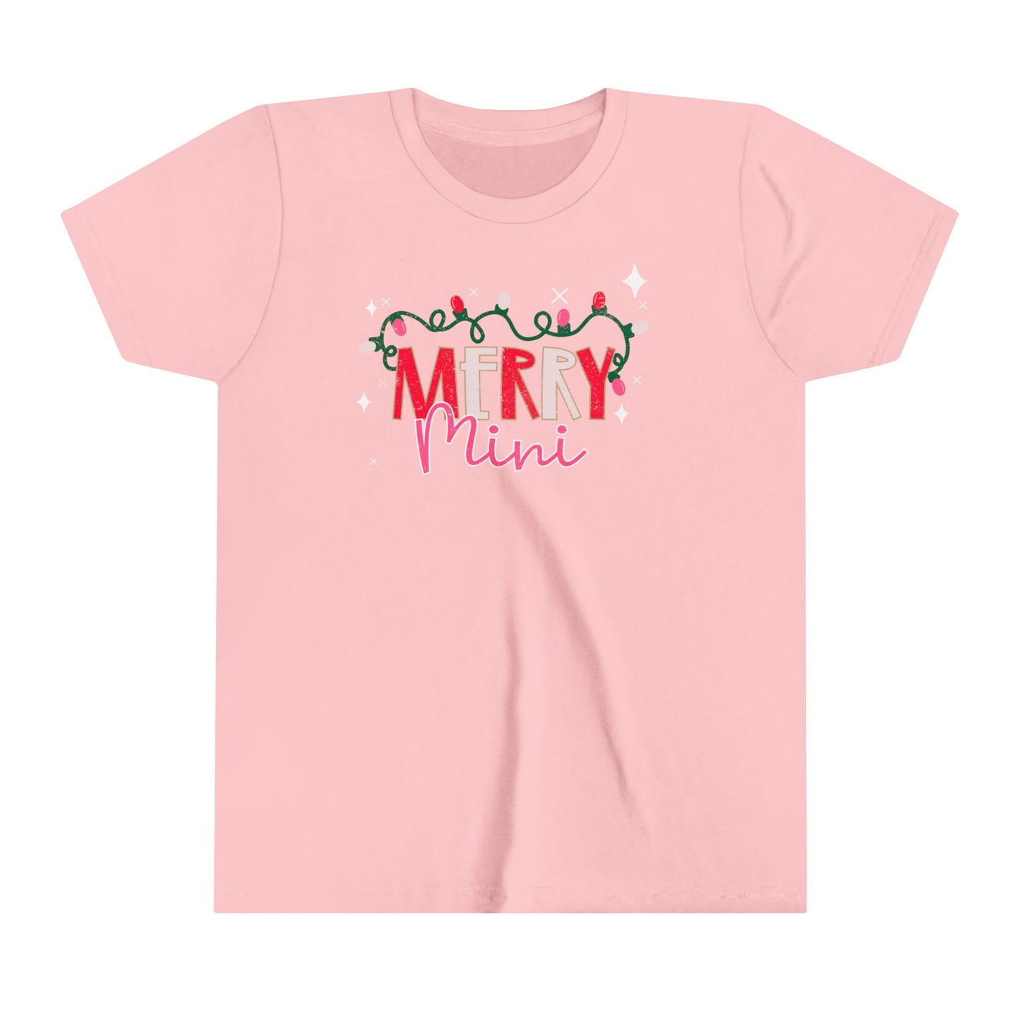 Merry Mini Youth Short Sleeve Tee | Matching Mommy and Me Daughter Christmas Shirt | Xmas Matching T-Shirt | Kids Christmas Tee