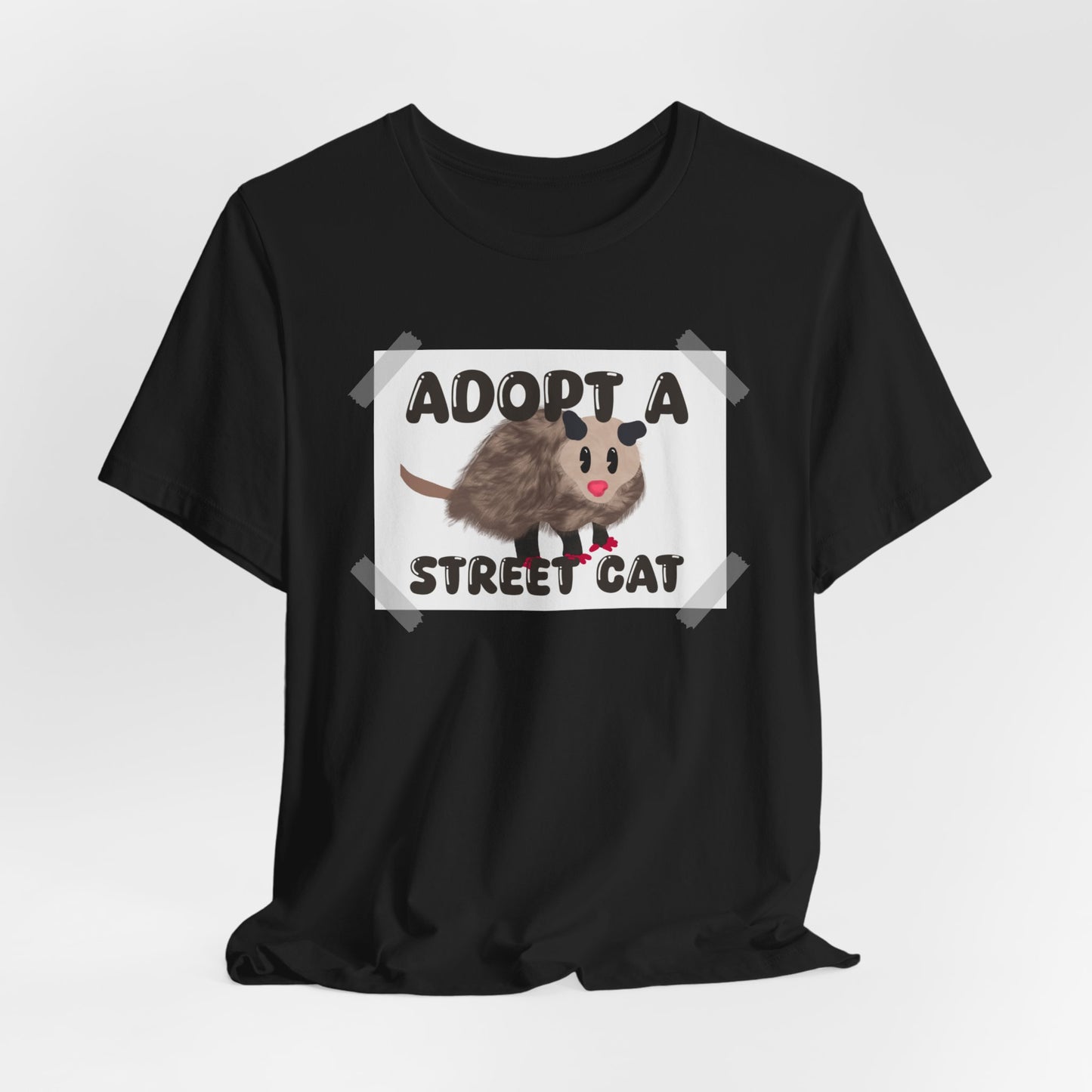 Adopt a Street Cat Graphic Tee with Possum - Animal Rescue T-Shirt, Cat Lover Gift, Cute Pet Adoption Shirt, Wildlife Advocate Apparel