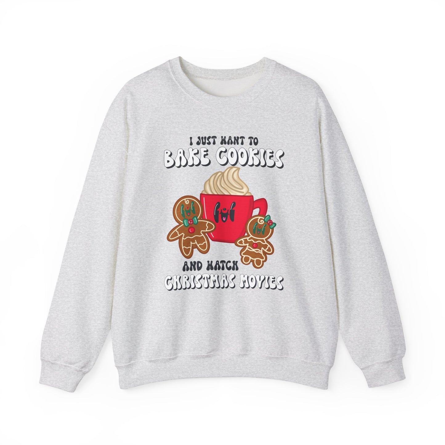 Cozy Christmas Movie Sweatshirt | Bake Cookies & Watch Movies Unisex Crewneck Sweatshirt | Gingerbead Pullover | Christmas Party Sweater