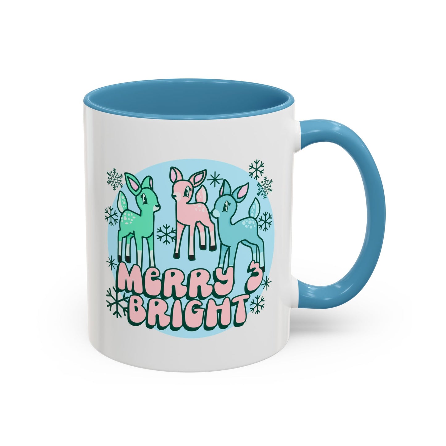 Merry and Bright Reindeer Pink Holiday Coffee Mug 11oz/15oz