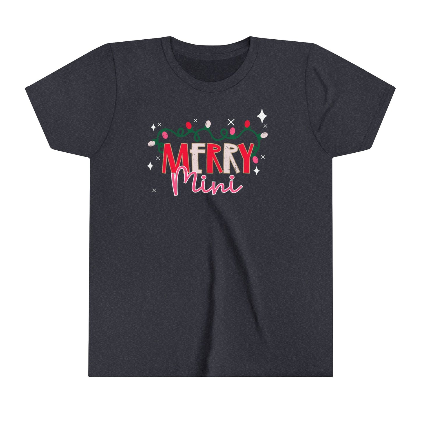 Merry Mini Youth Short Sleeve Tee | Matching Mommy and Me Daughter Christmas Shirt | Xmas Matching T-Shirt | Kids Christmas Tee