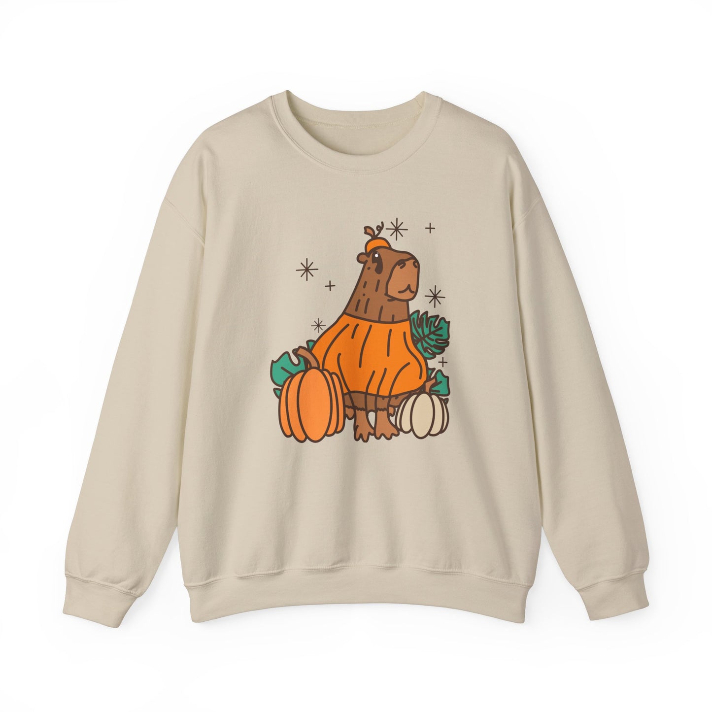 Capybara Pumpkin Spooky Season Pullover Sweatshirt | Pumpkin Crewneck Adult Unisex Fit Sweatshirt