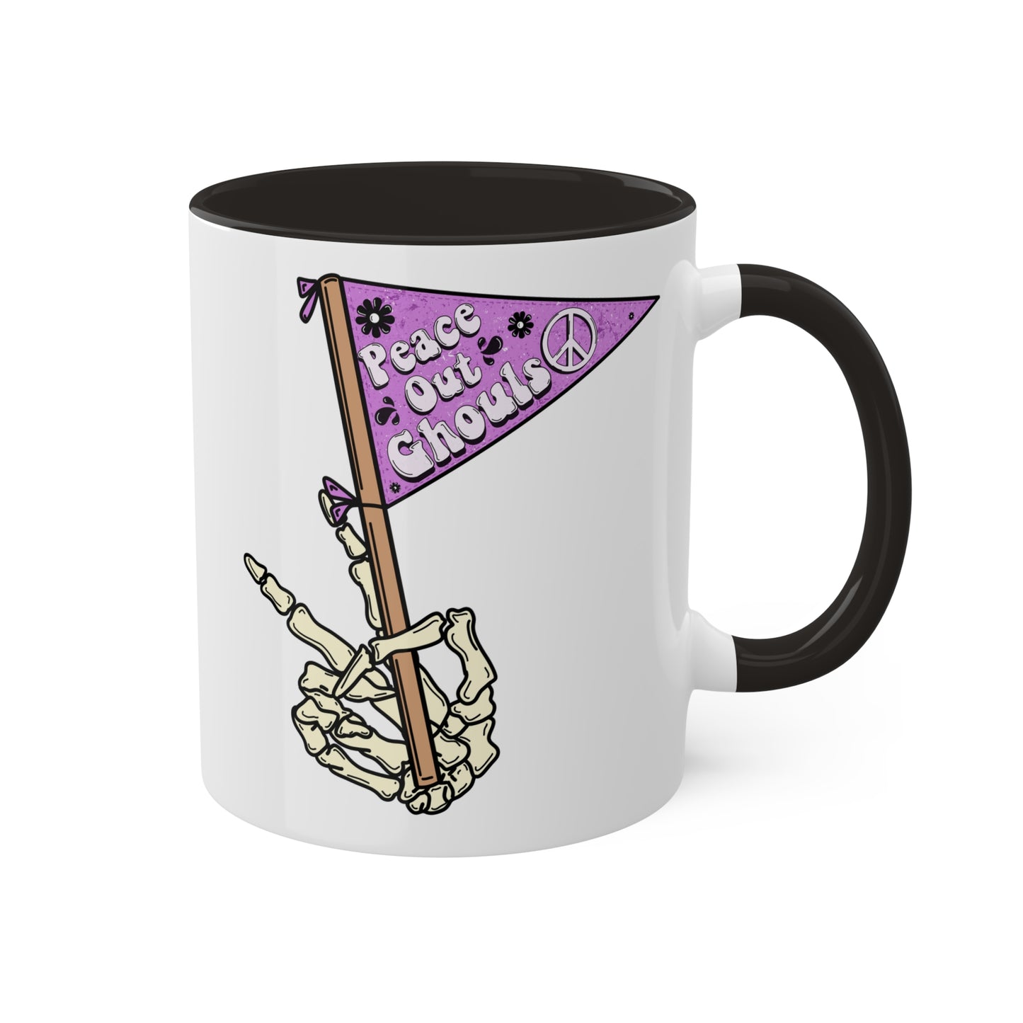 Peace Out Ghouls Spooky Season Mug | Fall Coffee Mug with color inside and color handles